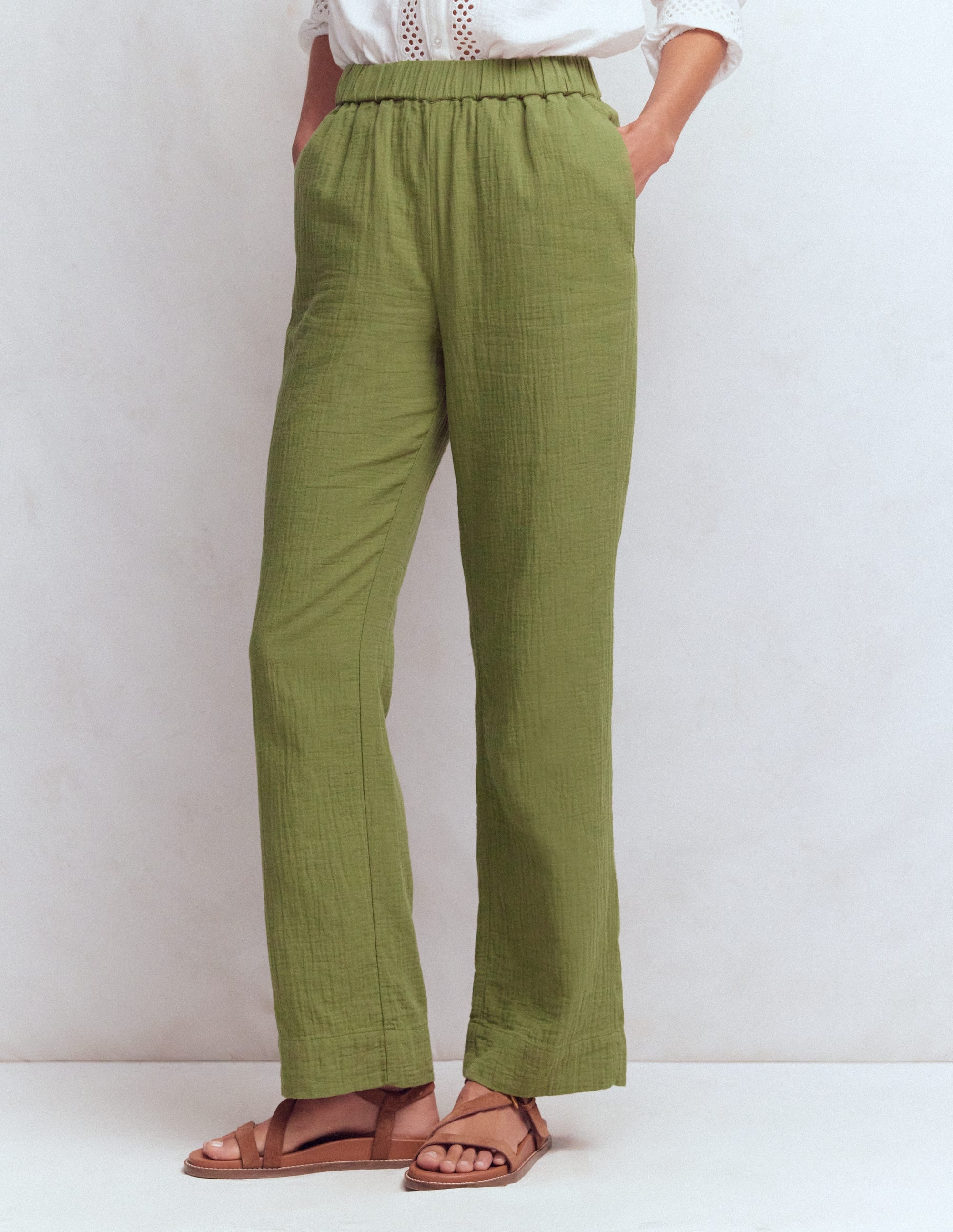 Pull On Double Cloth Pants-Olive Green - Image 4