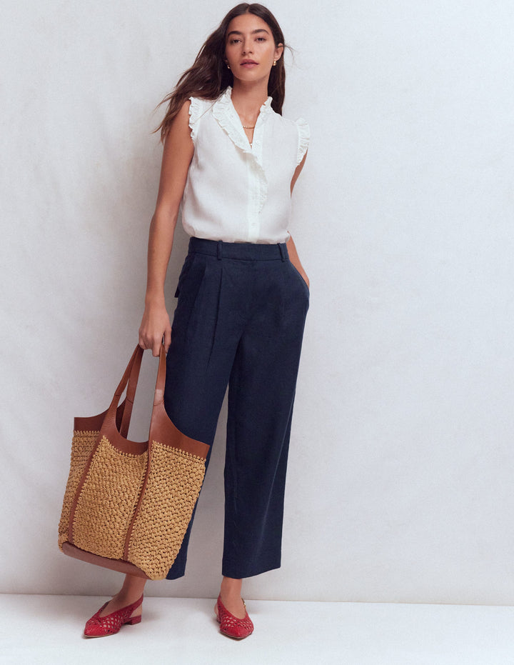 Bloomsbury Linen Pants-Navy