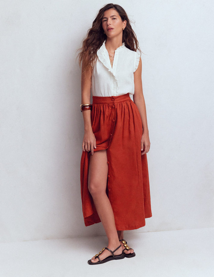Emma Linen Skirt-Burnt Orange