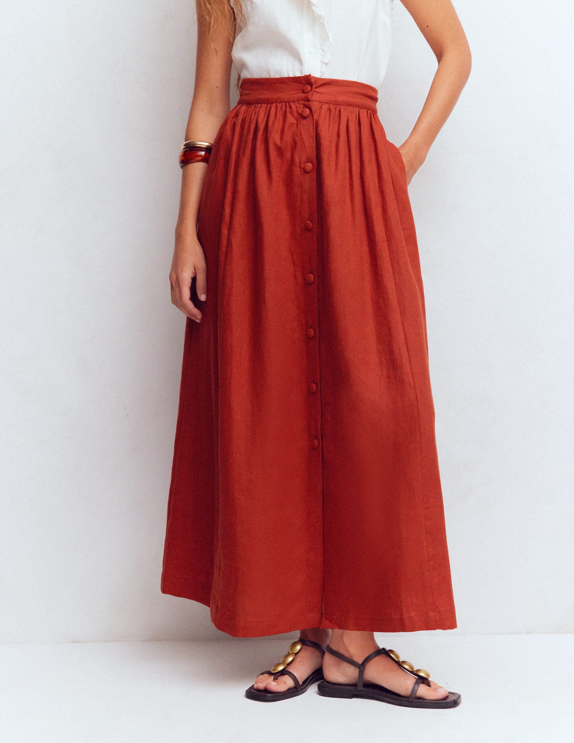 Emma Linen Maxi Skirt - Burnt Orange | Boden USA