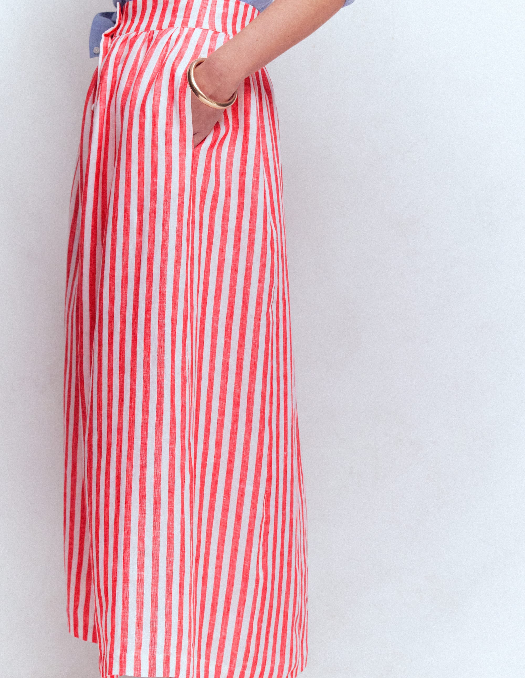 Emma Linen Maxi Skirt-Bright Cherry and Ivory Stripe - Image 5