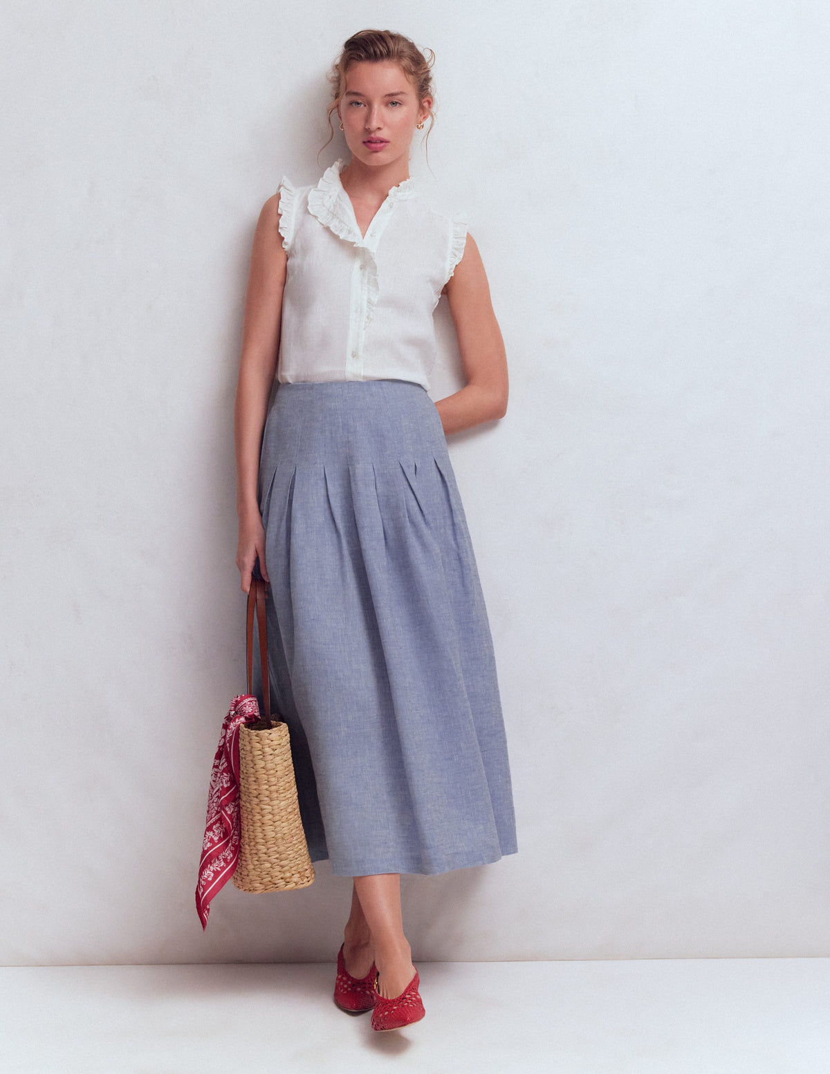 Valentina Linen Skirt-Blue Chambray - Image 1
