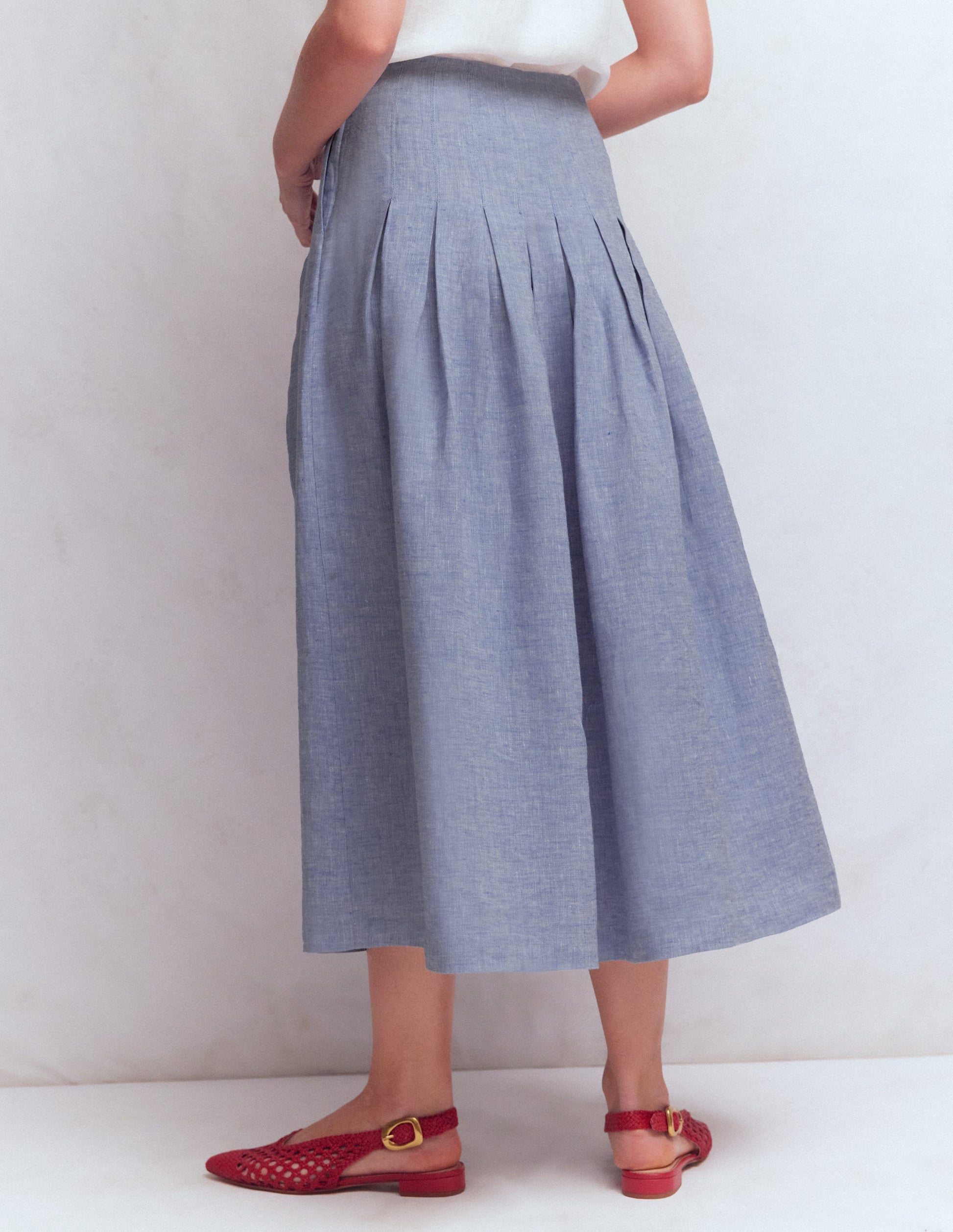 Valentina Linen Skirt-Blue Chambray-3