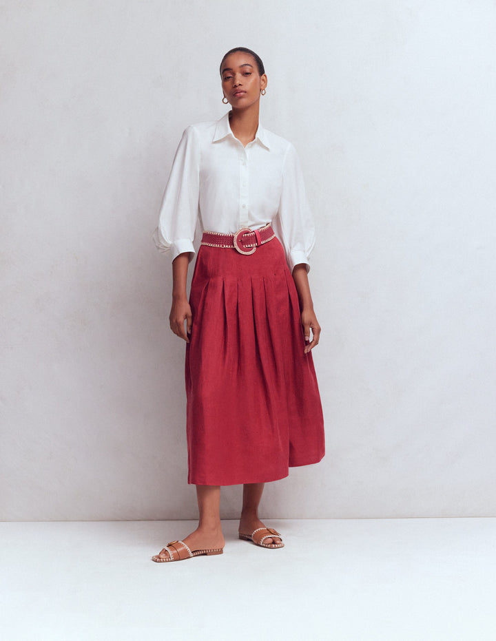 Valentina Linen Skirt-Rich Chestnut