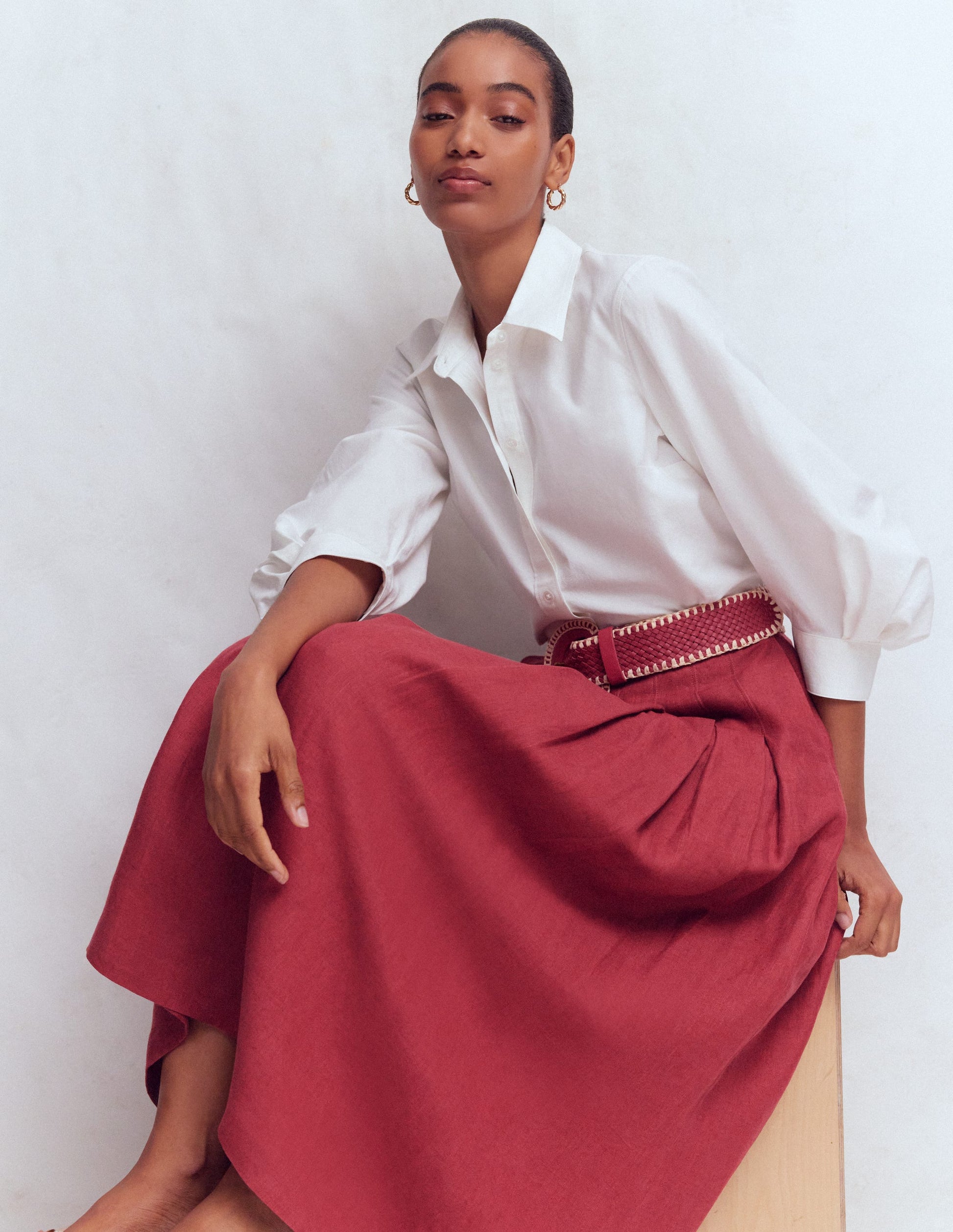 Valentina Linen Skirt-Red Pear-5