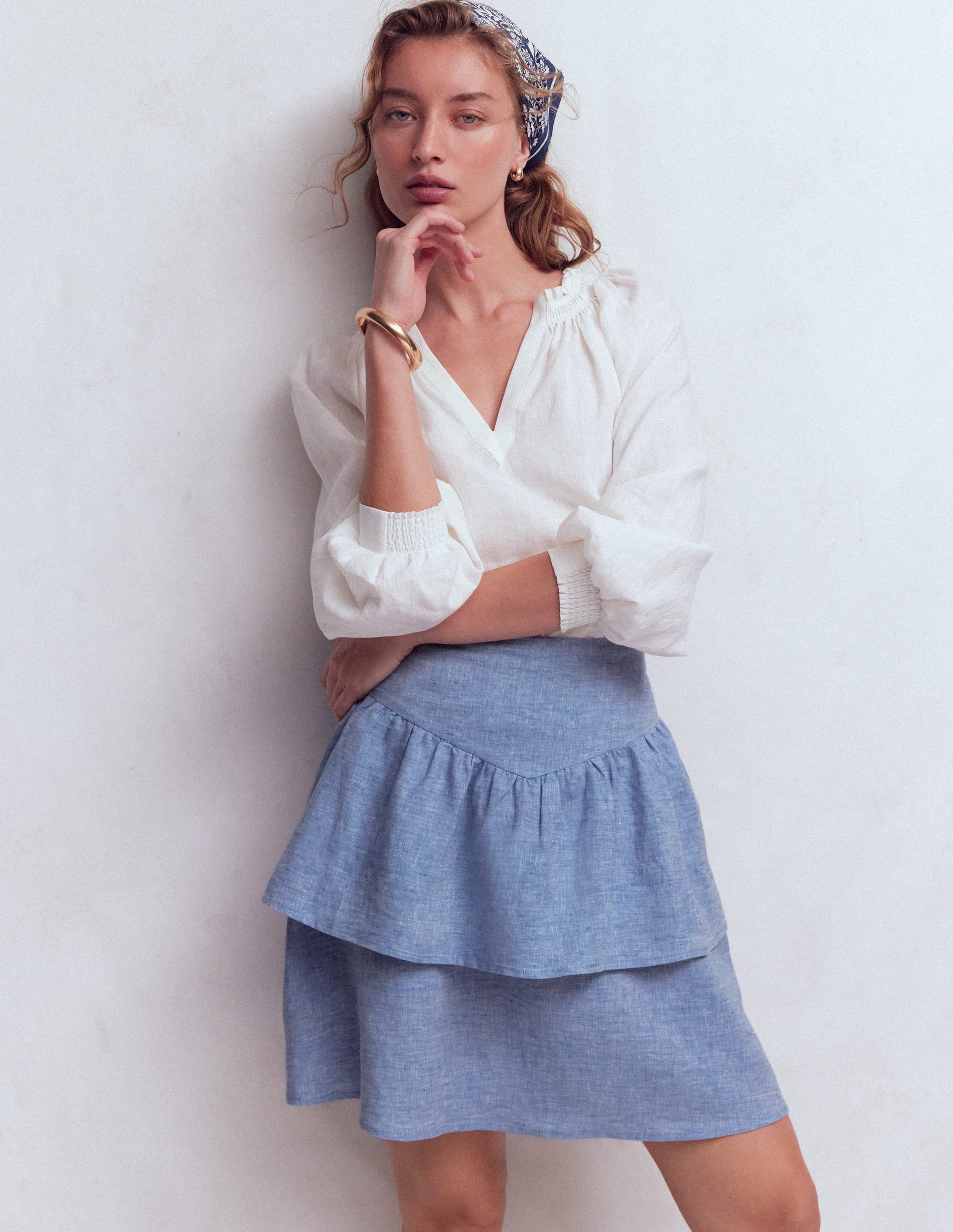 Tiered Linen Skirt - Blue Chambray | Boden USA