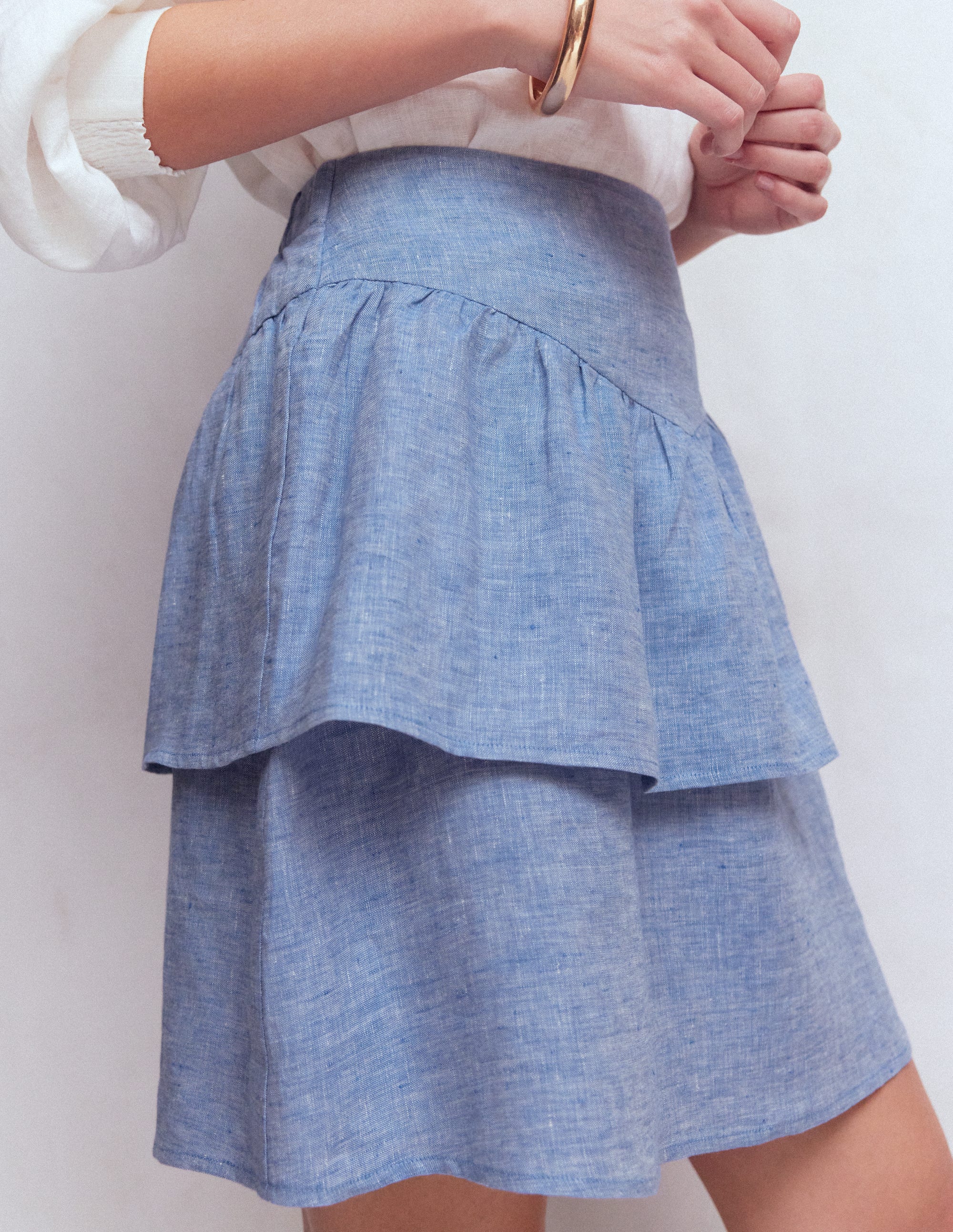 Tiered Linen Skirt - Blue Chambray | Boden USA