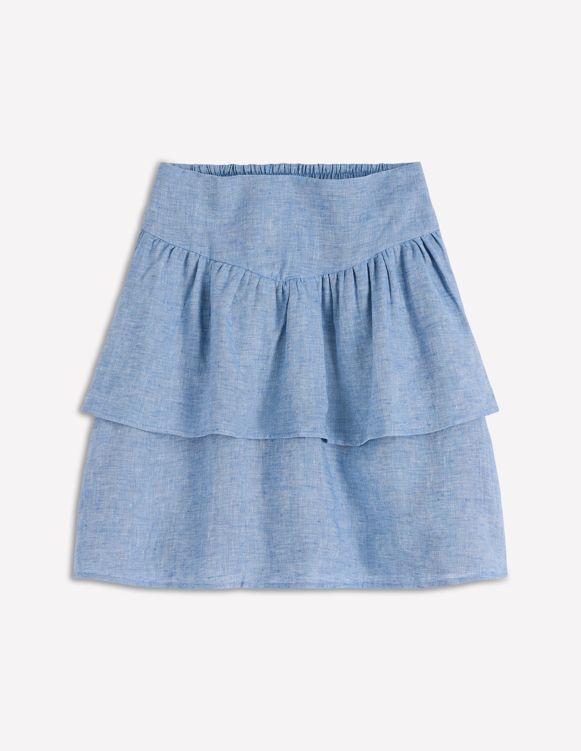 Tiered Linen Skirt-Blue Chambray-6