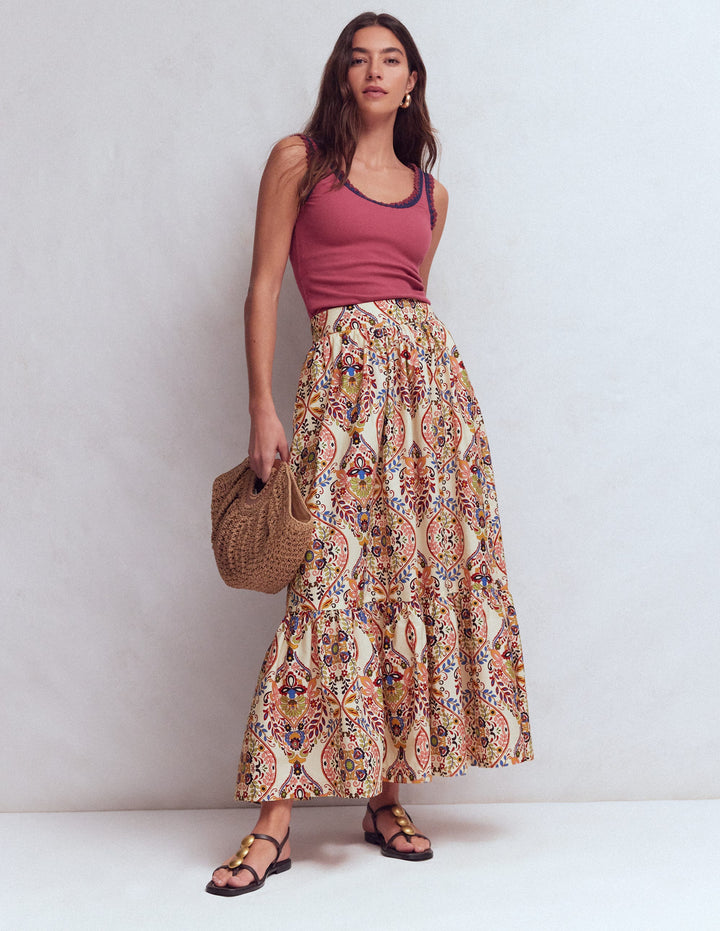 Abigail Poplin Maxi Skirt-Multi, Enchanted Gardenia