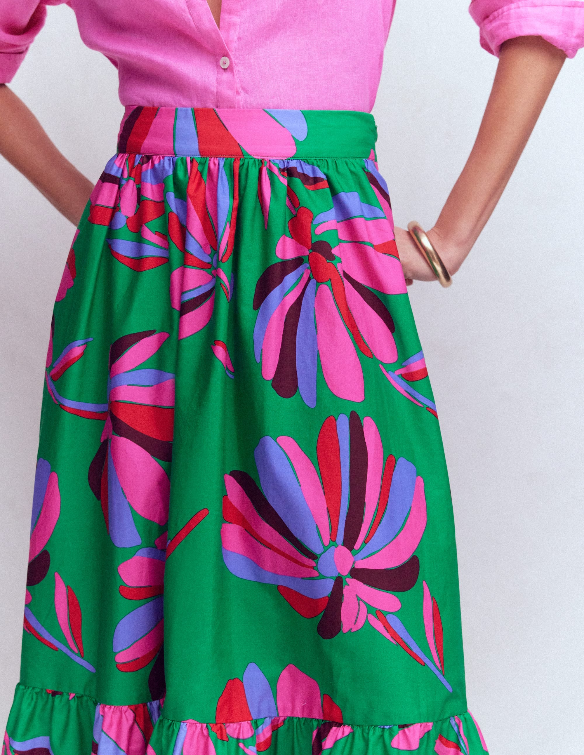 Abigail Poplin Maxi Skirt-Green, Daisy Cascade | Boden USA