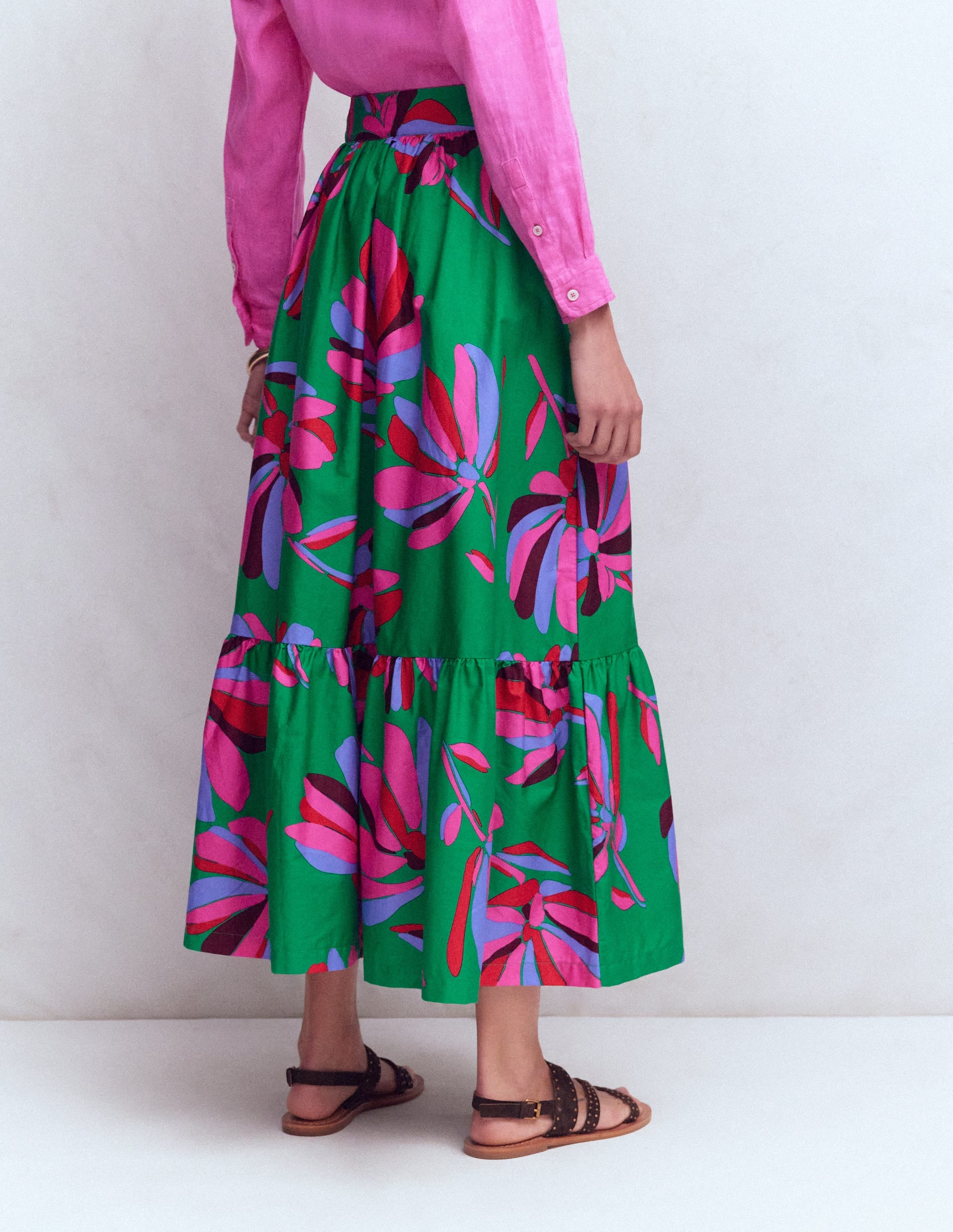 Abigail Poplin Maxi Skirt-Green, Daisy Cascade - Image 3