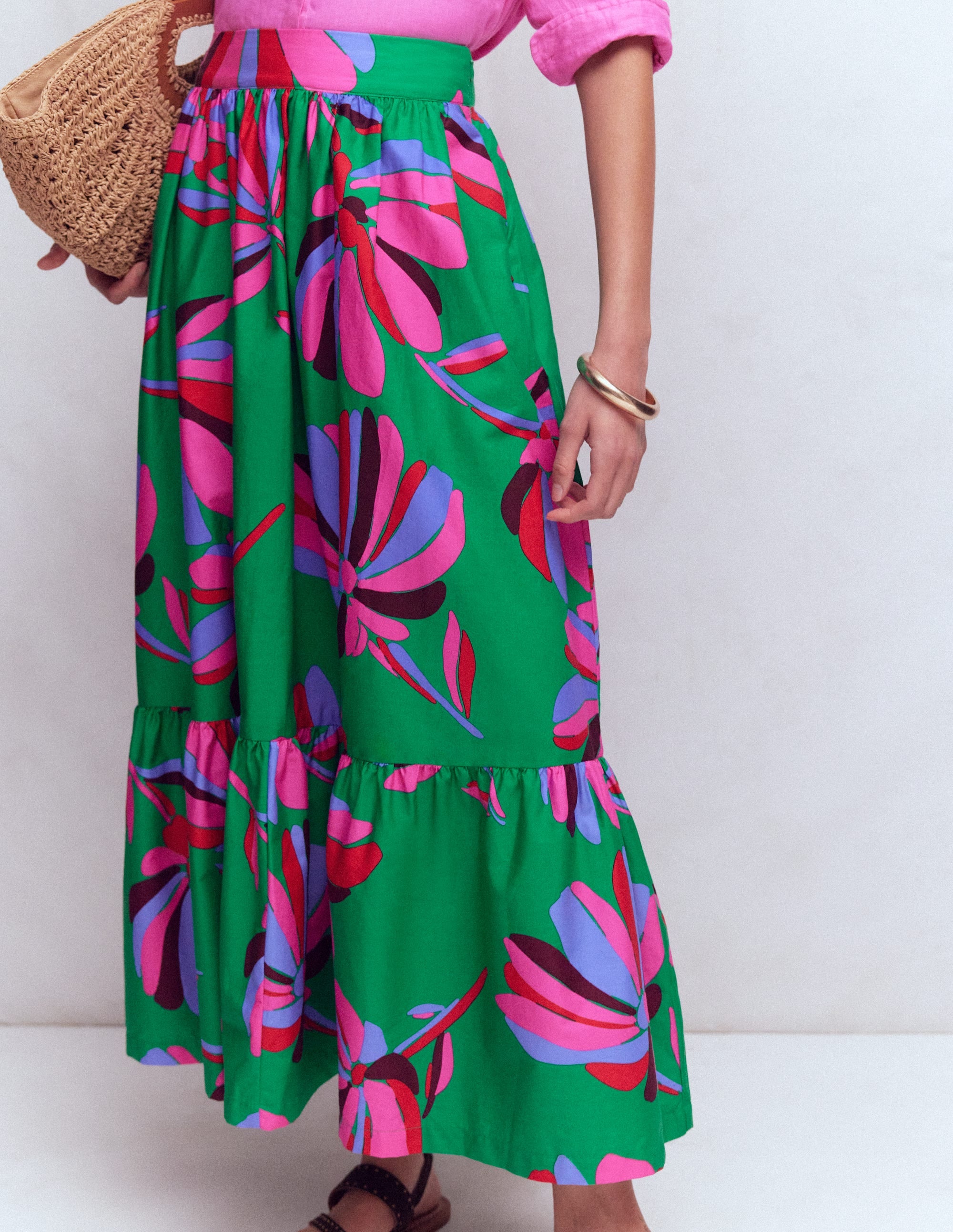 Abigail Poplin Maxi Skirt-Green, Daisy Cascade - Image 4