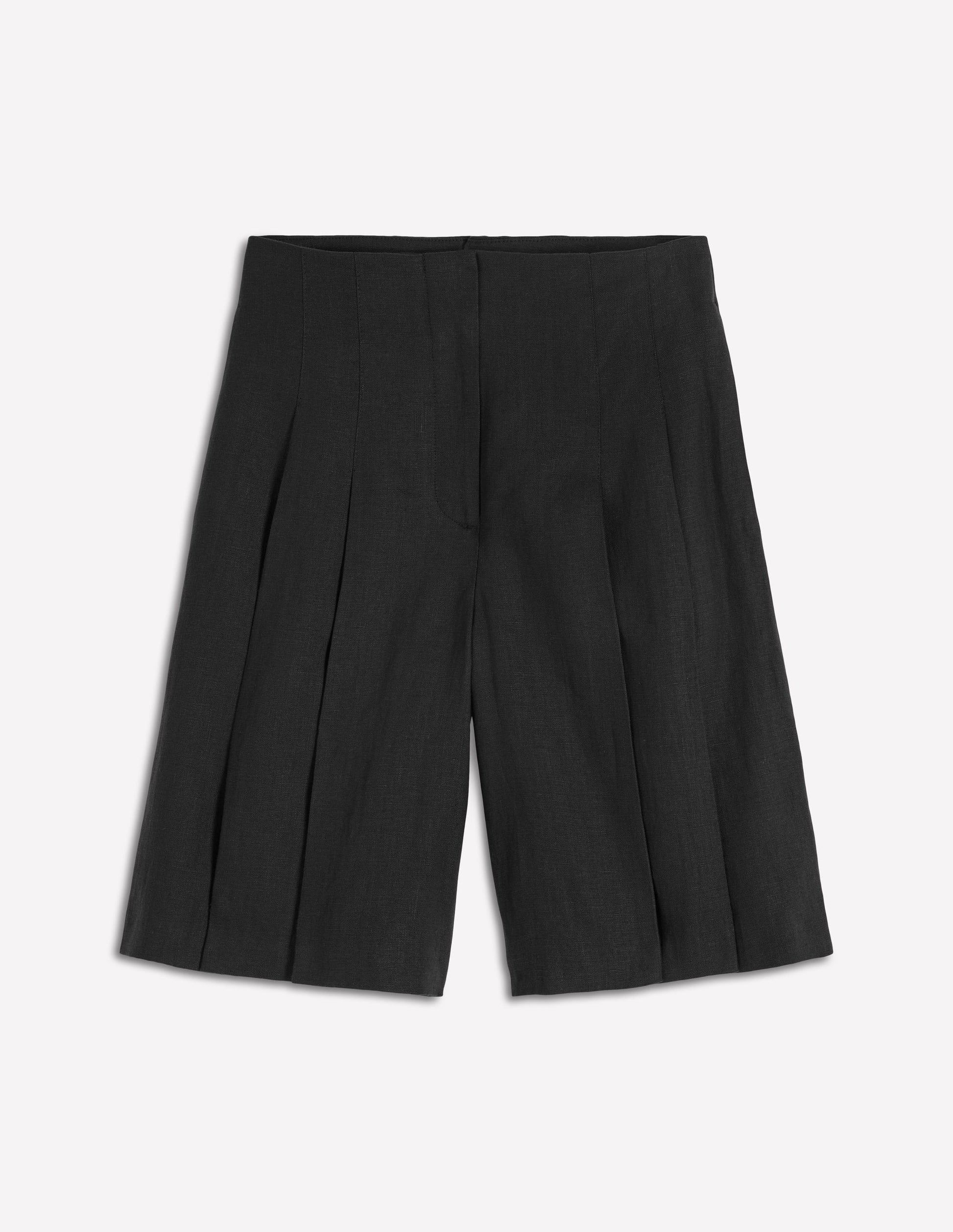 Highbury Pleated Linen Shorts-Black-5