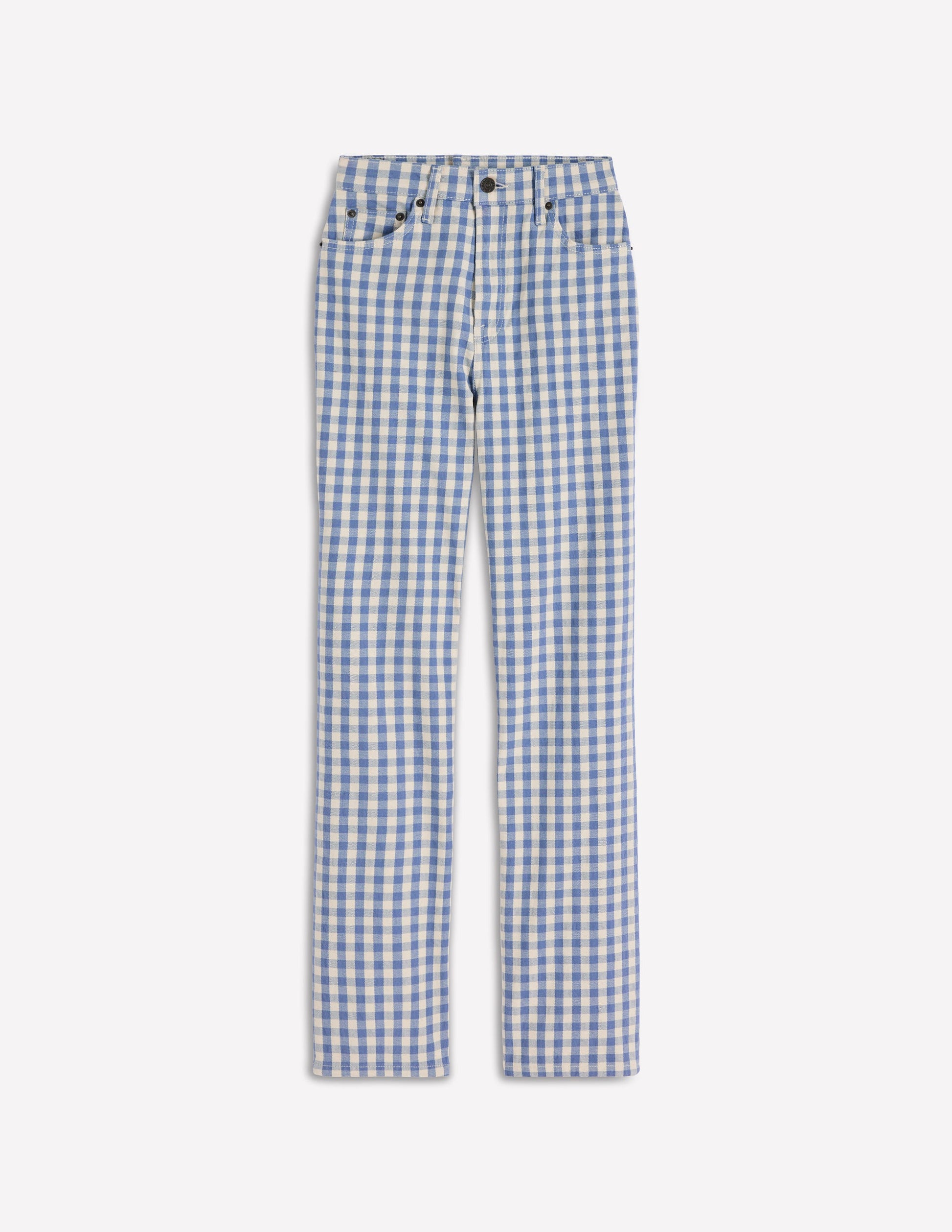 High Rise Straight Jeans-Blue Gingham-6
