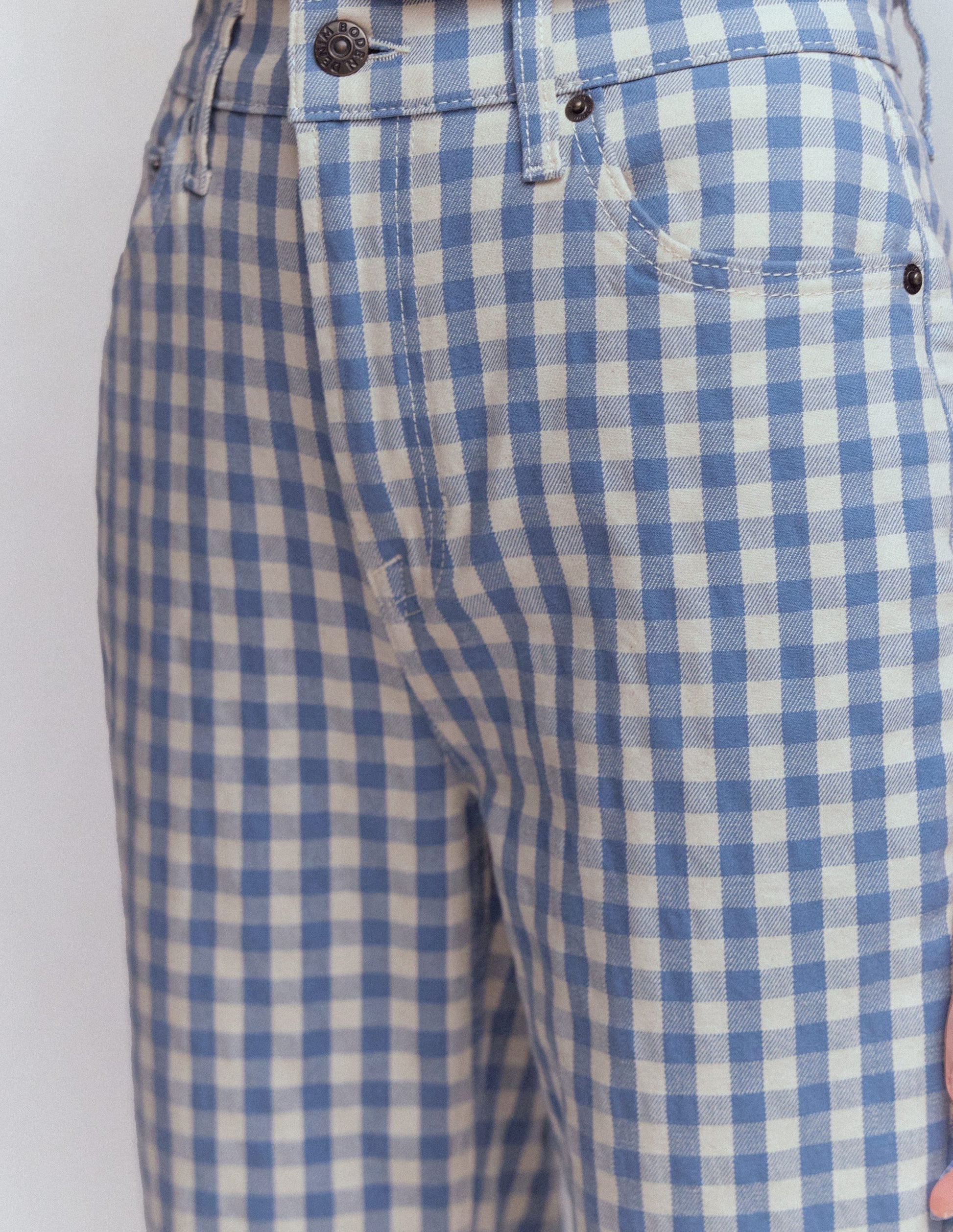 High Rise Straight Jeans-Blue Gingham-2