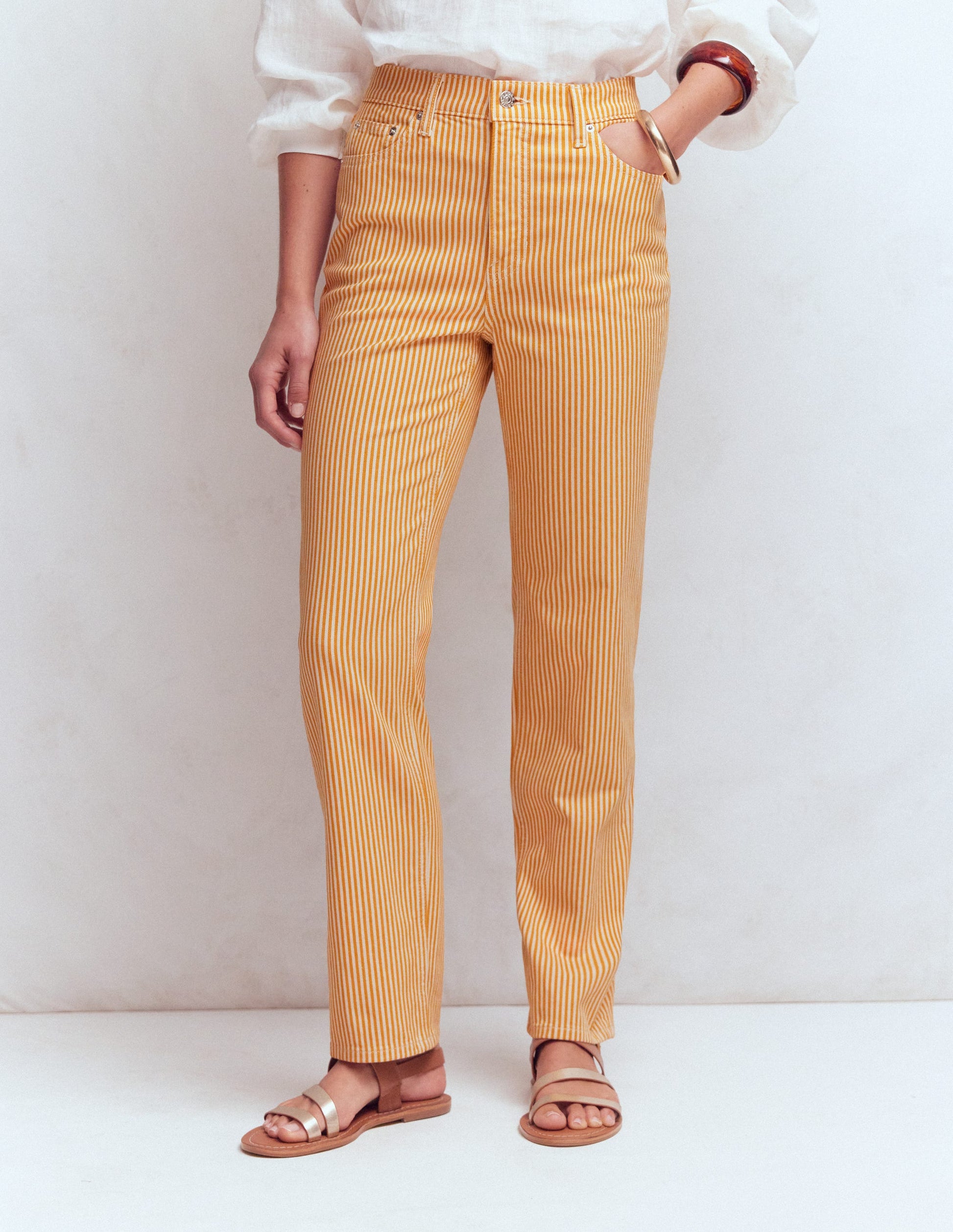 High Rise Straight Jeans-Yellow Stripe-4