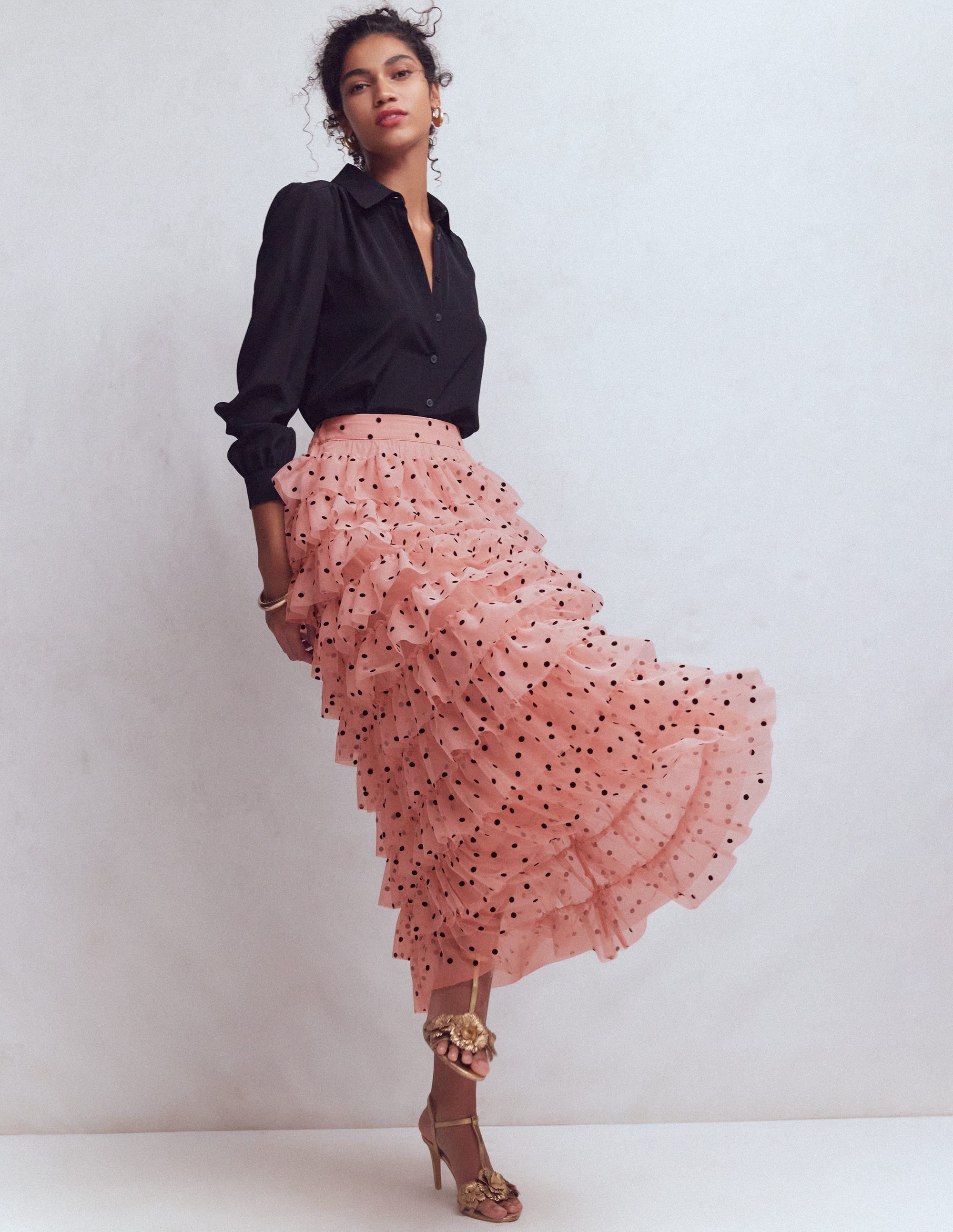Tulle Tiered Skirt-Pink Painted Dot - Image 1