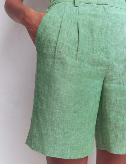 Kensington Linen Shorts-Aloe Green Chambray-2