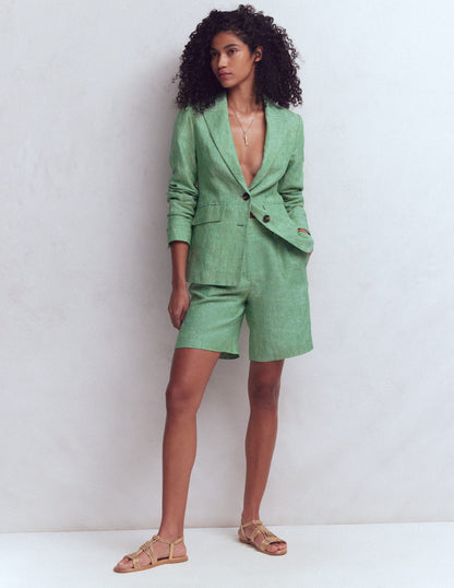 Kensington Linen Shorts-Aloe Green Chambray-4