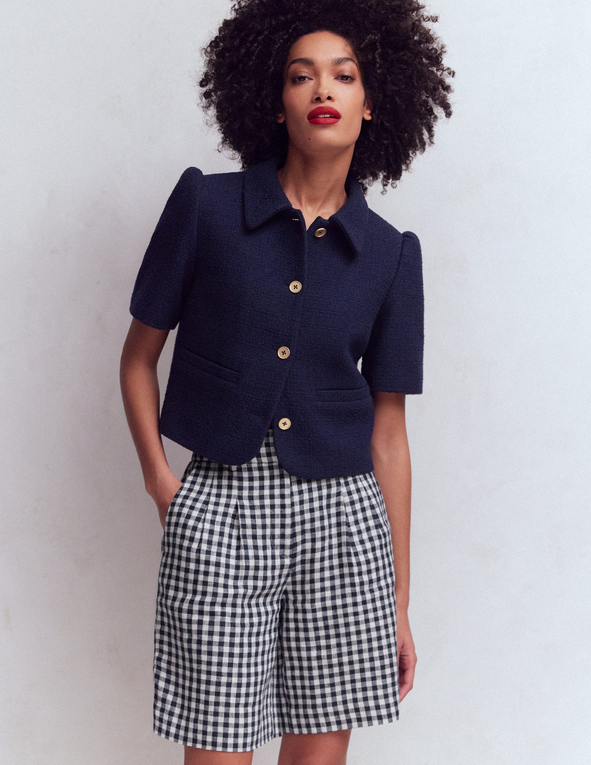 Kensington Linen Shorts-Navy Gingham-1