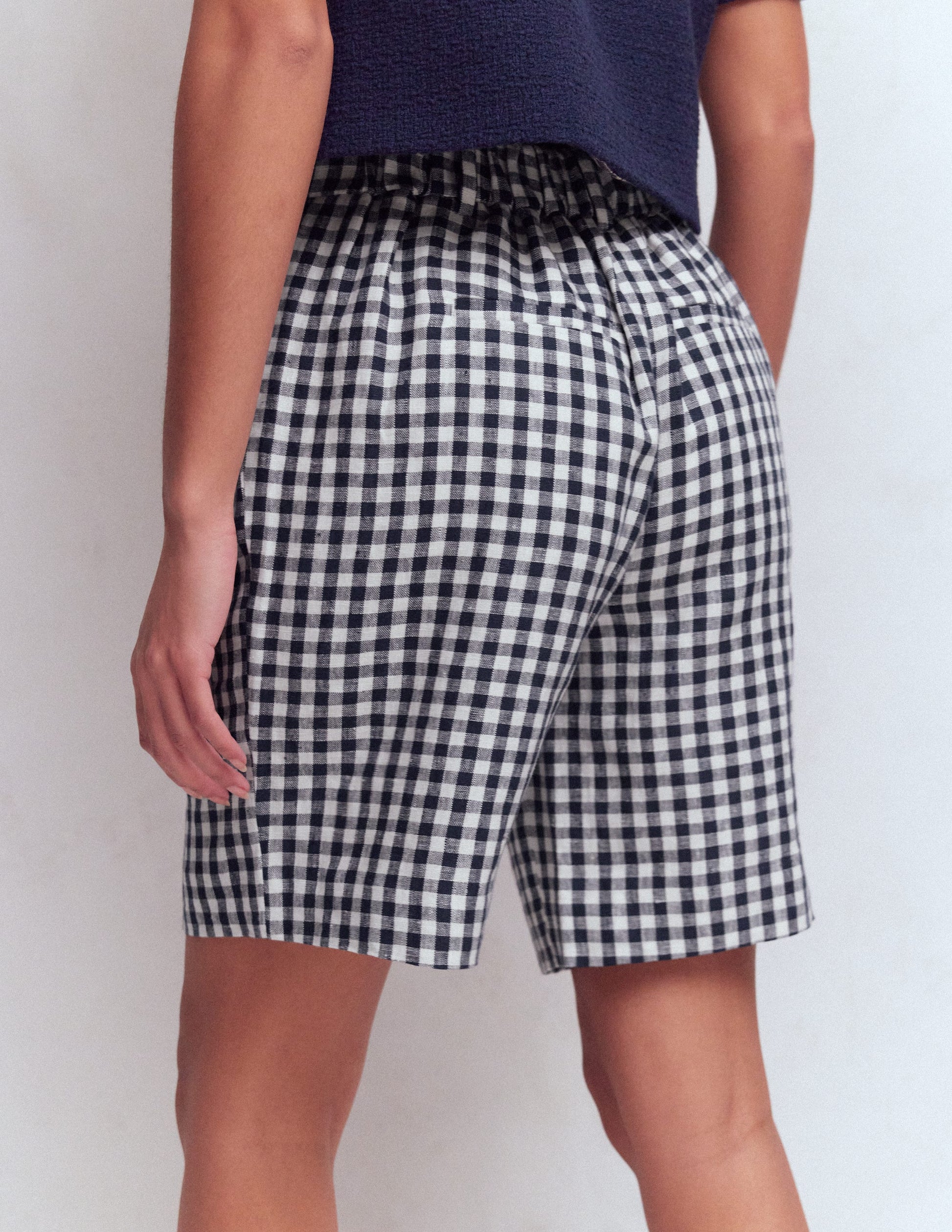 Kensington Linen Shorts-Navy Gingham-3