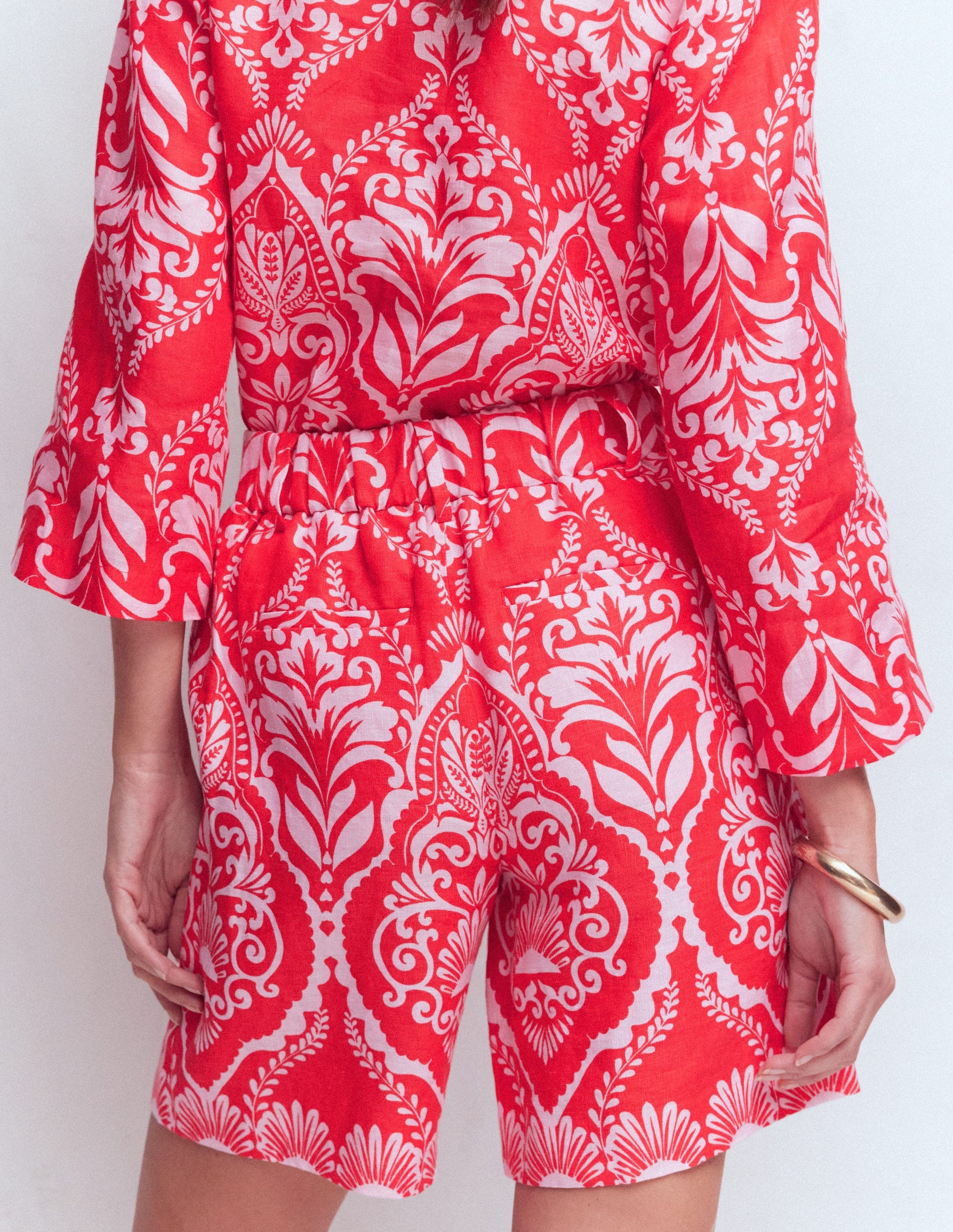 Kensington Linen Shorts-Poppy Red, Ornamental Garden-3