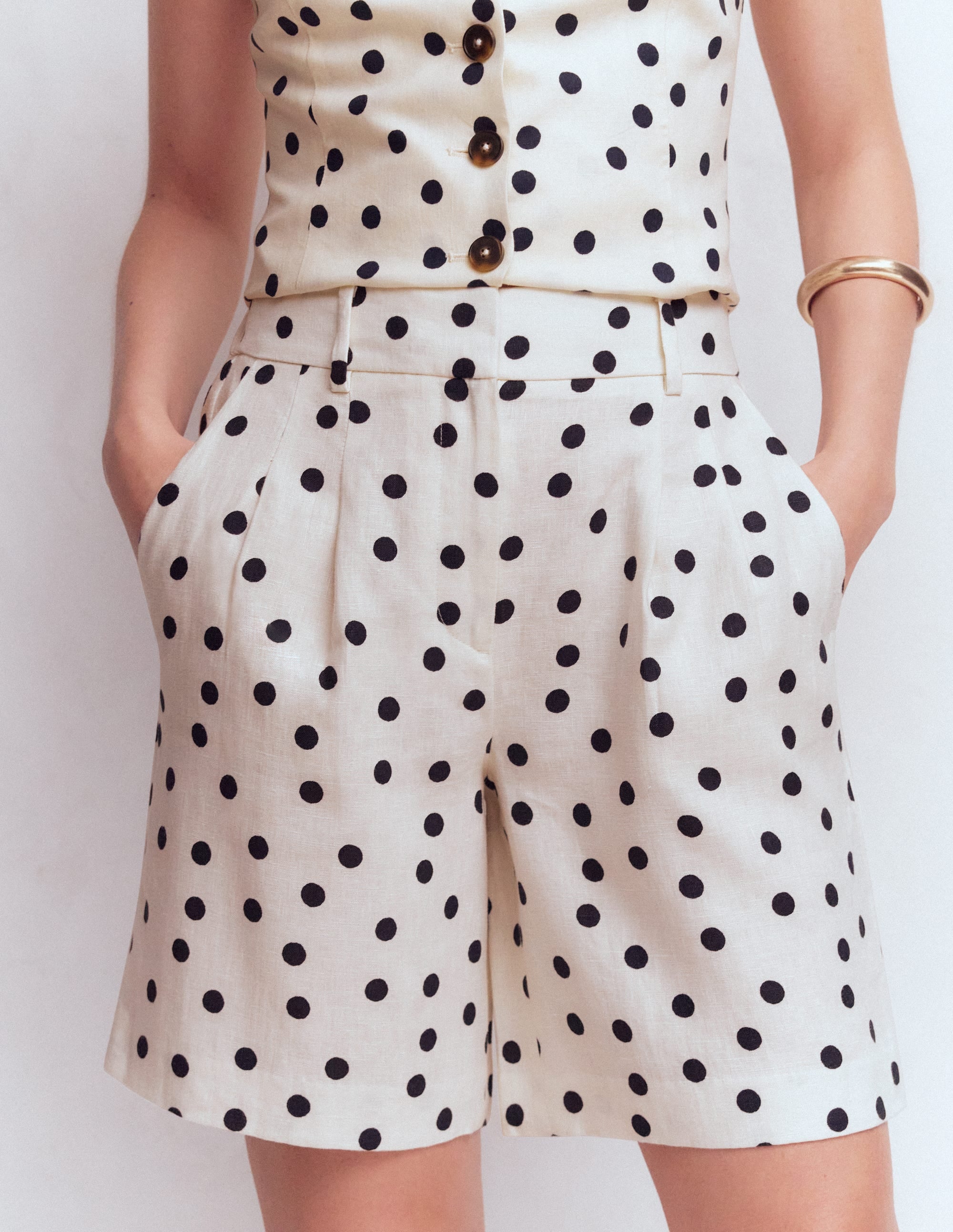 Kensington Linen Shorts - Ivory, Painted Dot | Boden USA