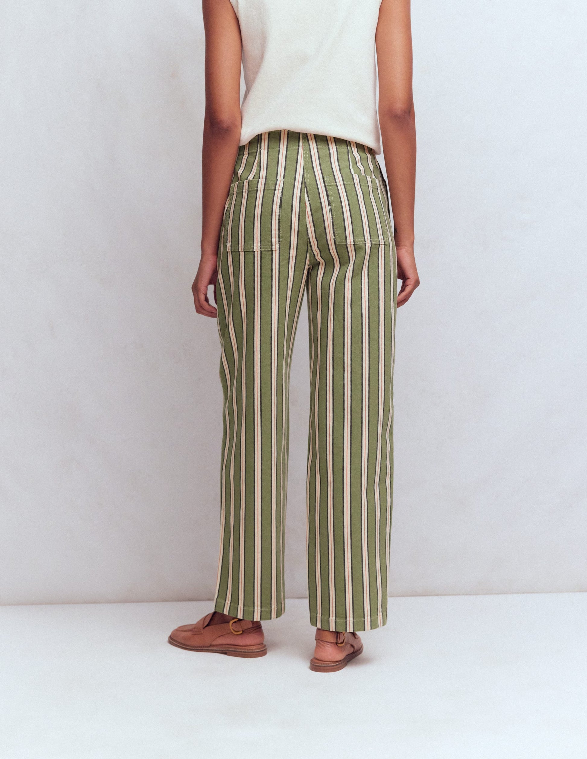 Barrel Leg Chino Trousers-Green, Navy, Pink Stripe-3