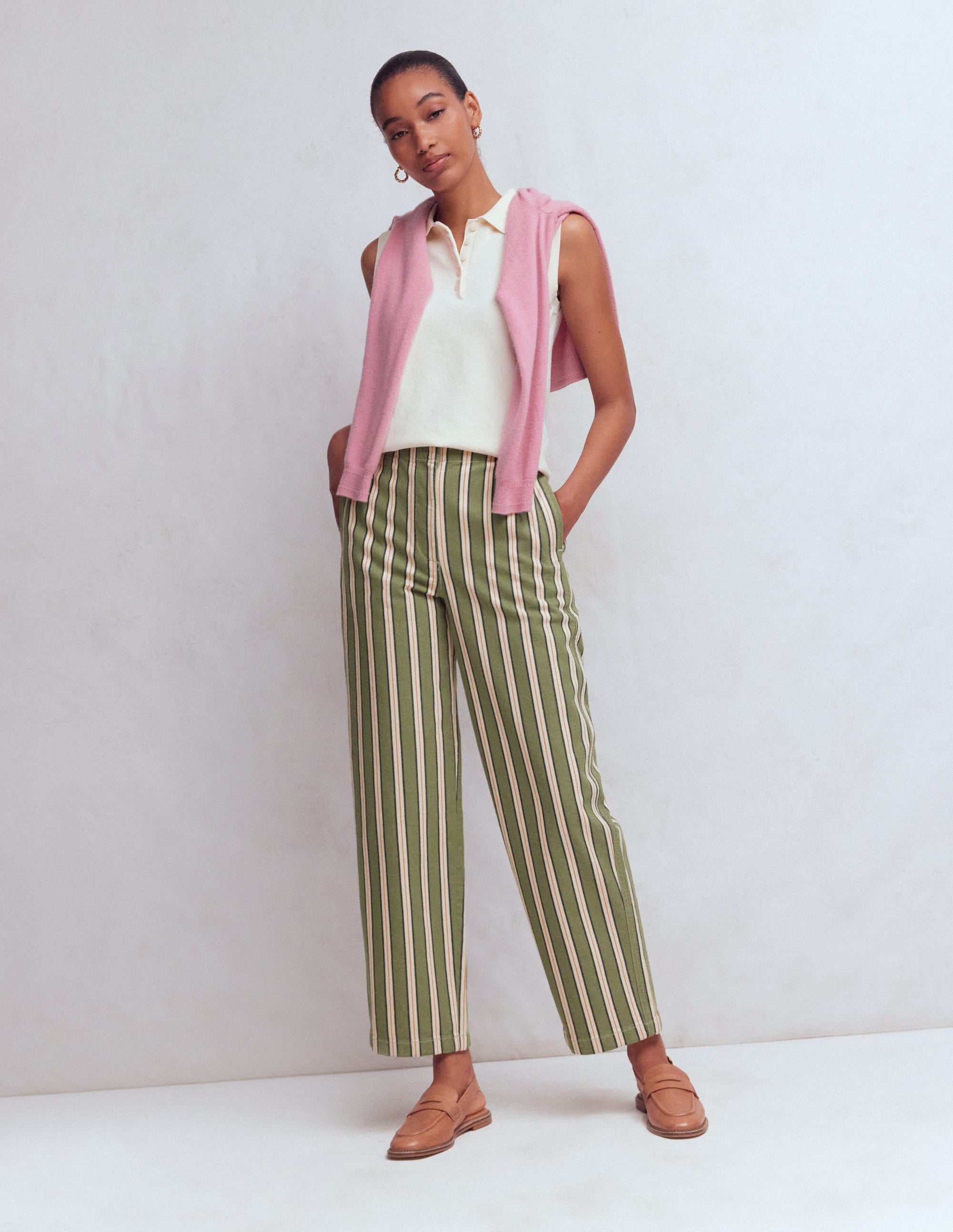 Barrel Leg Chino Pants-Green, Navy, Pink Stripe - Image 4