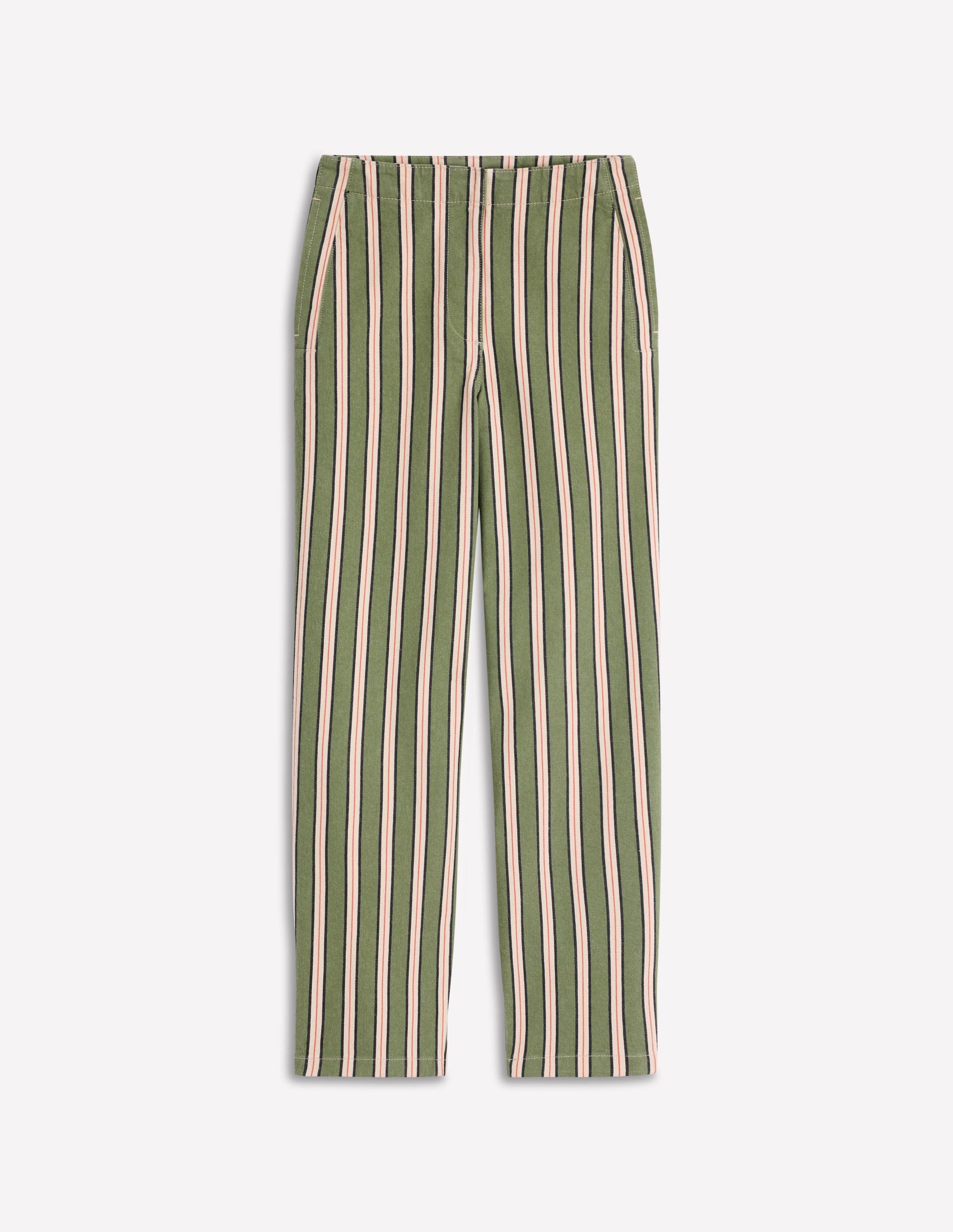 Barrel Leg Chino Trousers-Green, Navy, Pink Stripe-6