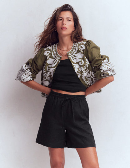 Islington Linen Shorts-Black-1