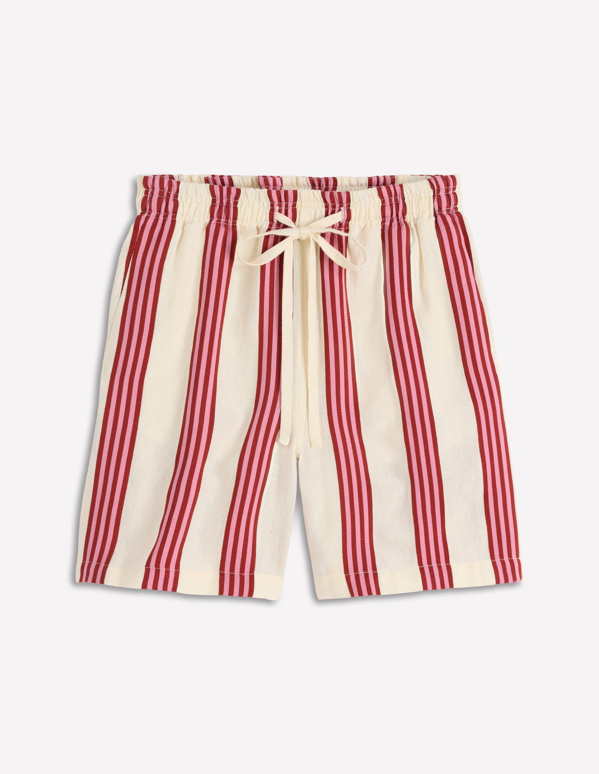 Islington Linen Shorts-Ivory, Brown & Pink Stripe-5