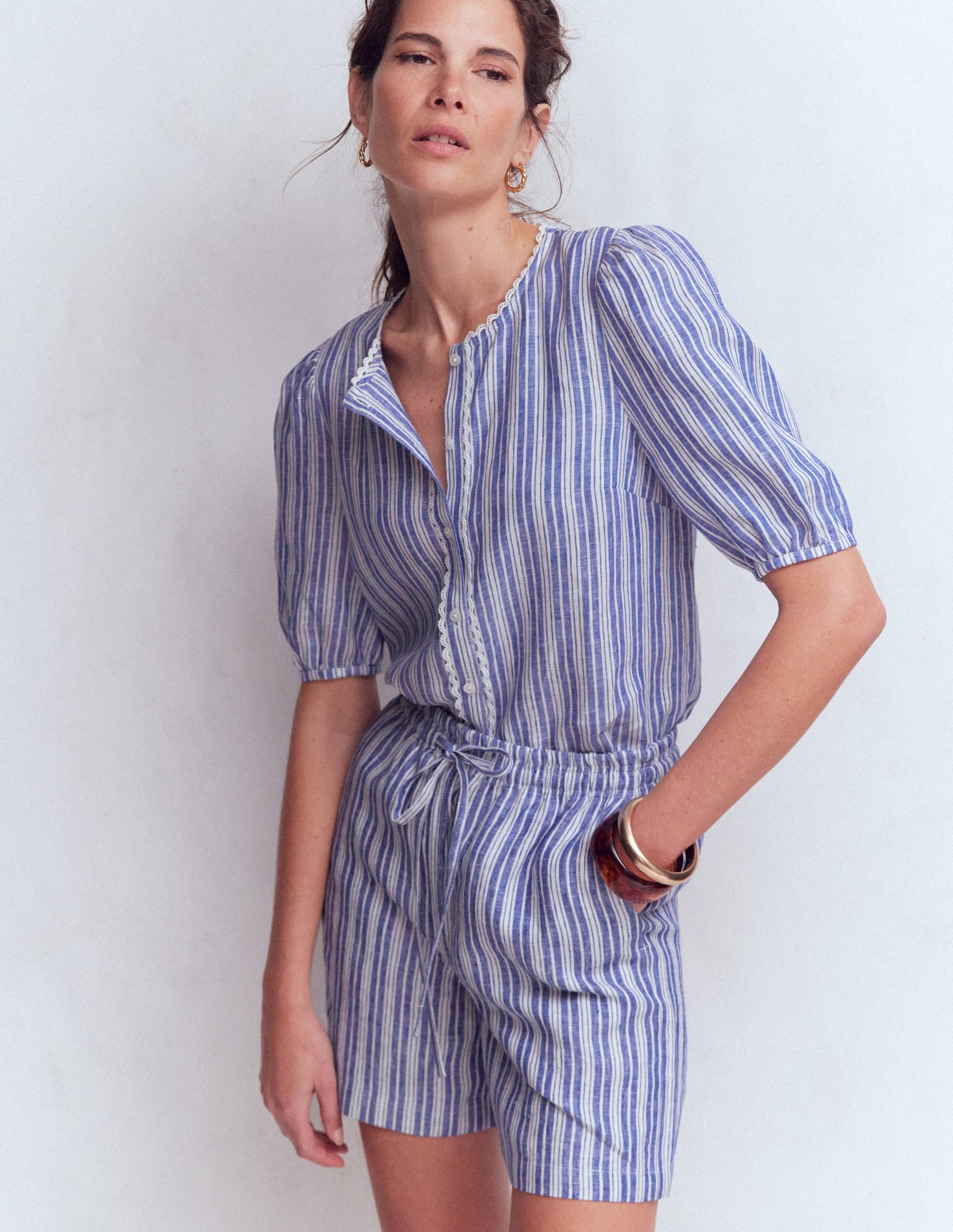 Islington Linen Shorts-Bright blue Stripe - Image 4