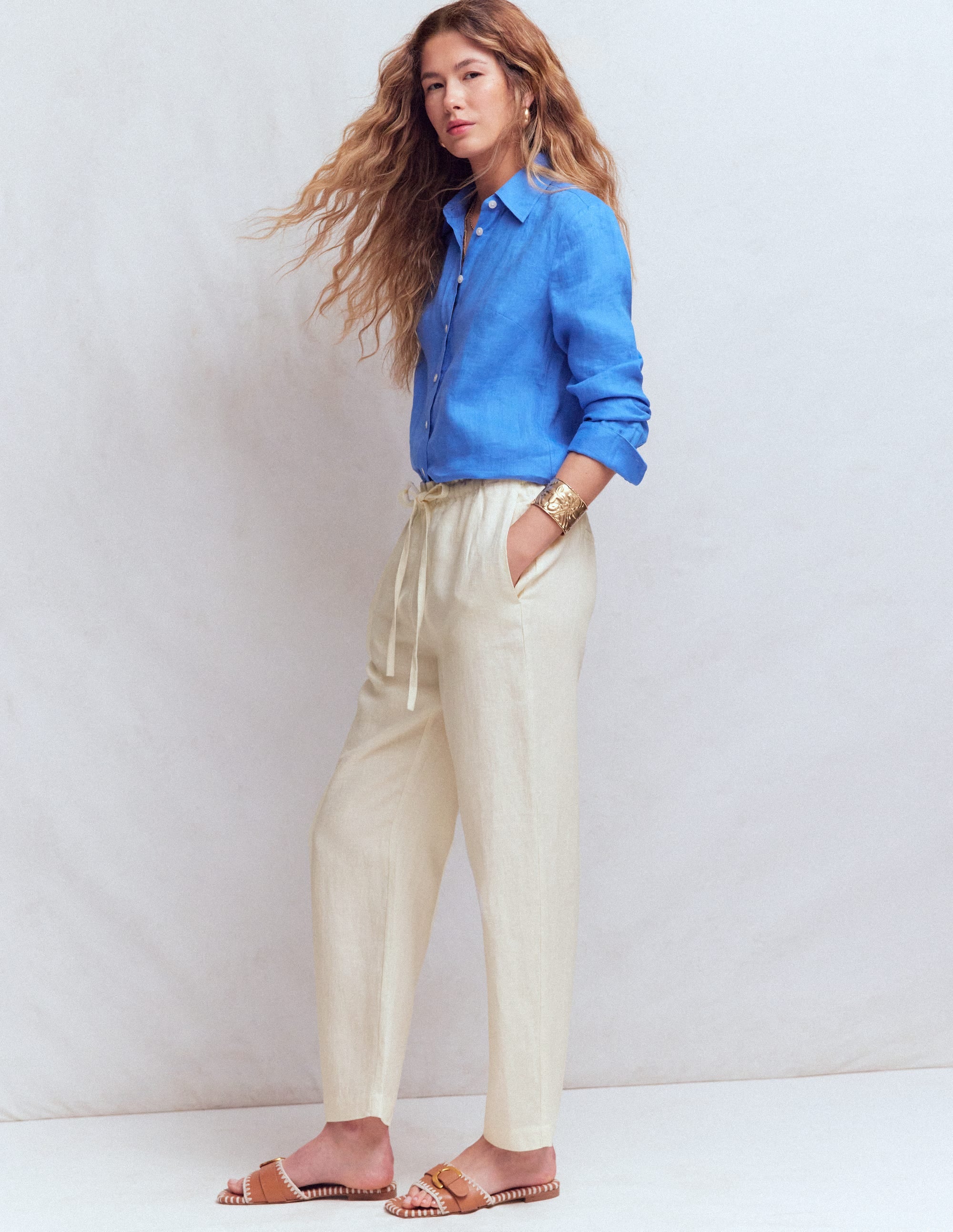 【ミニー】soyy. LANDING PANTS(IVORY)サイズ1 Islington Linen Crop Pants - Ivory | Boden USA