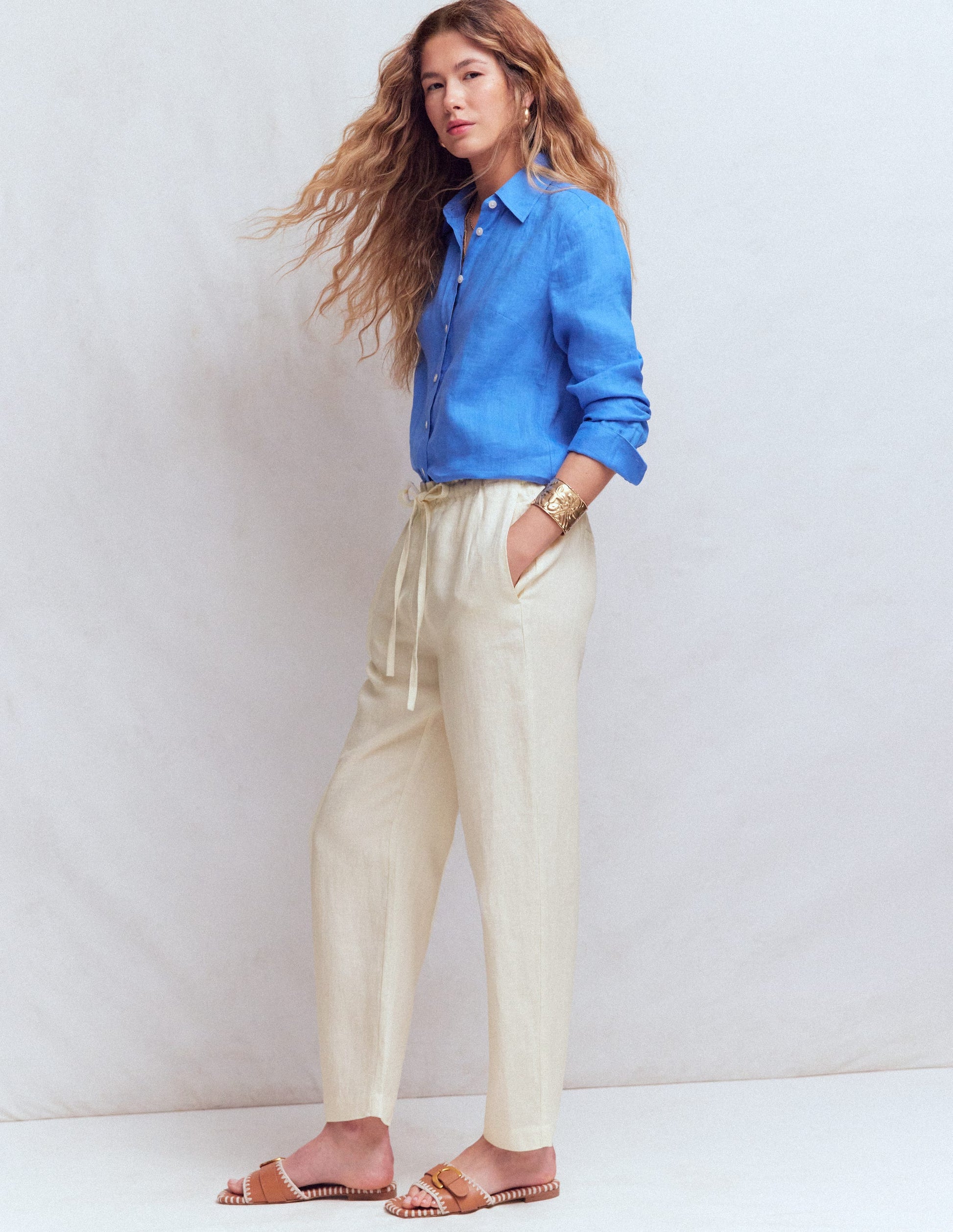 Islington Linen Crop Pants-Ivory-1