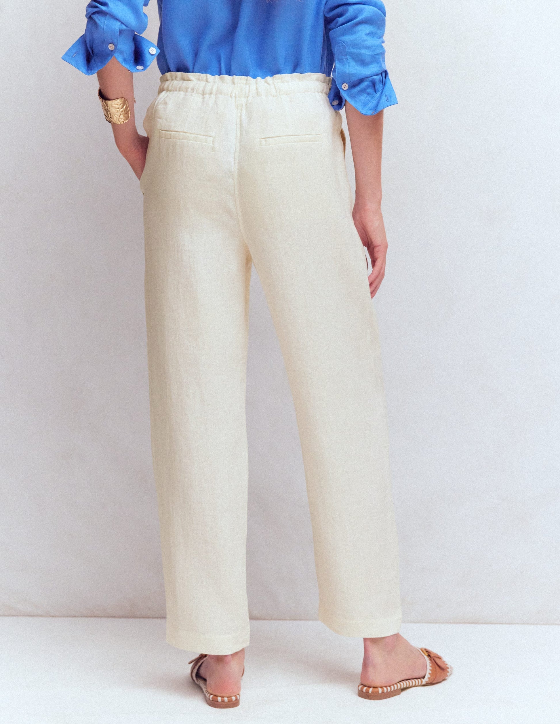 Islington Linen Crop Pants-Ivory-3