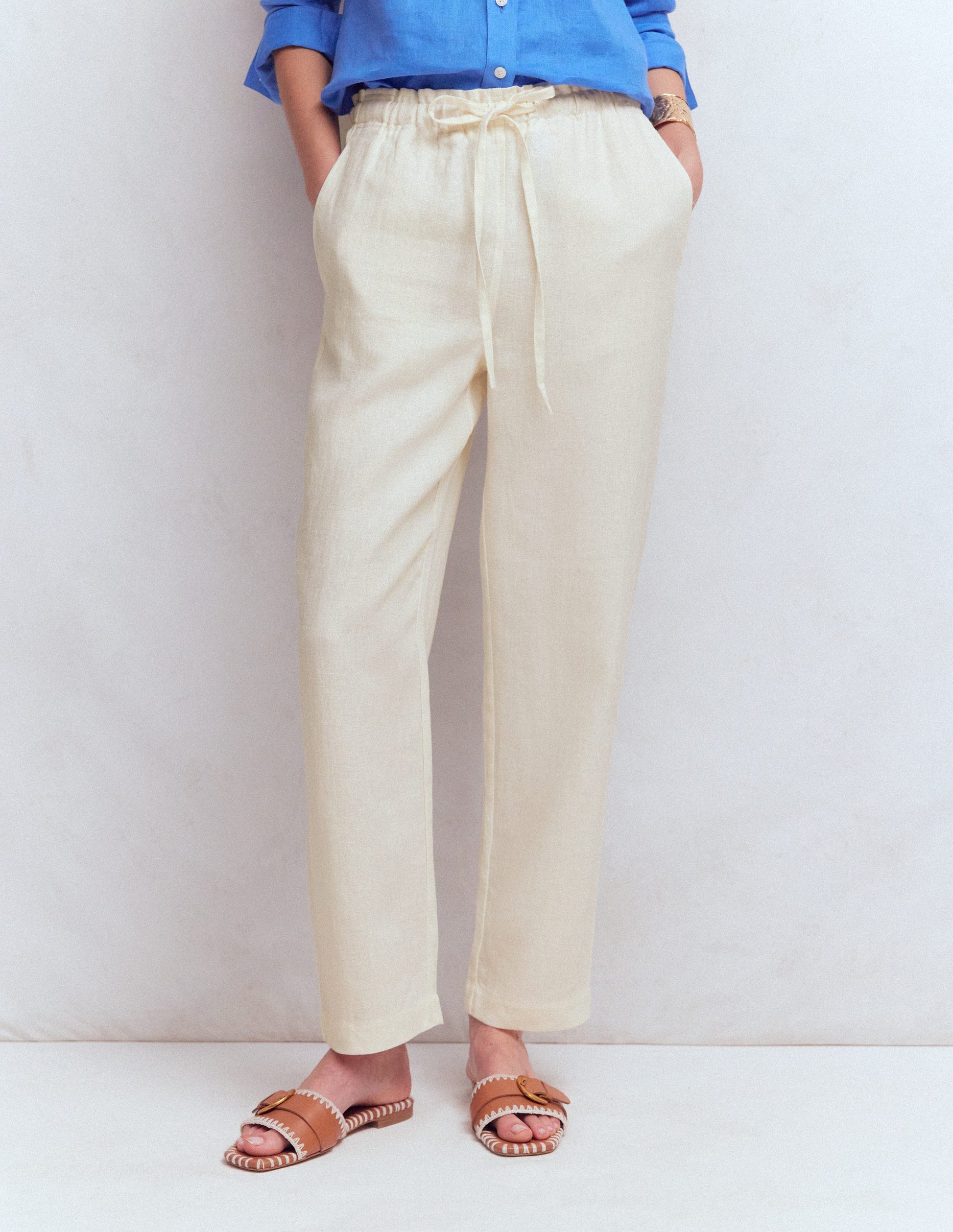 Islington Linen Crop Pants-Ivory-4