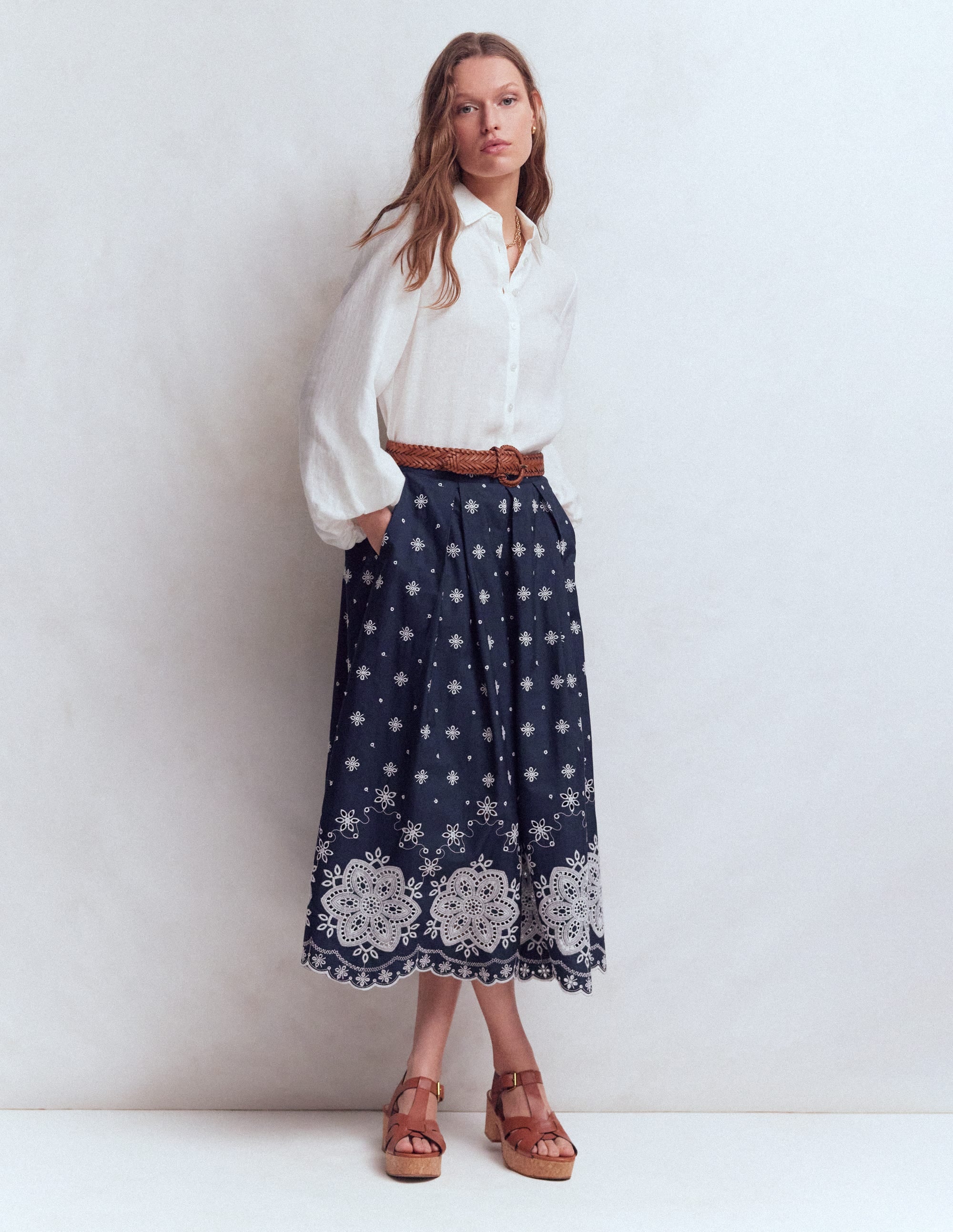 Verity Broderie Poplin Skirt - Navy | Boden USA