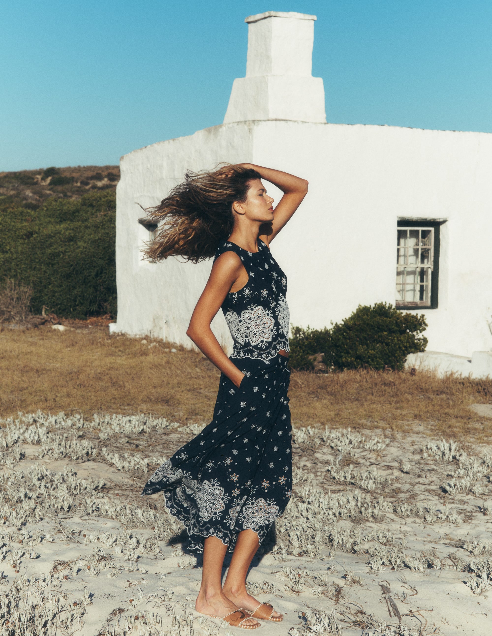 Verity Broderie Poplin Skirt - Navy | Boden USA
