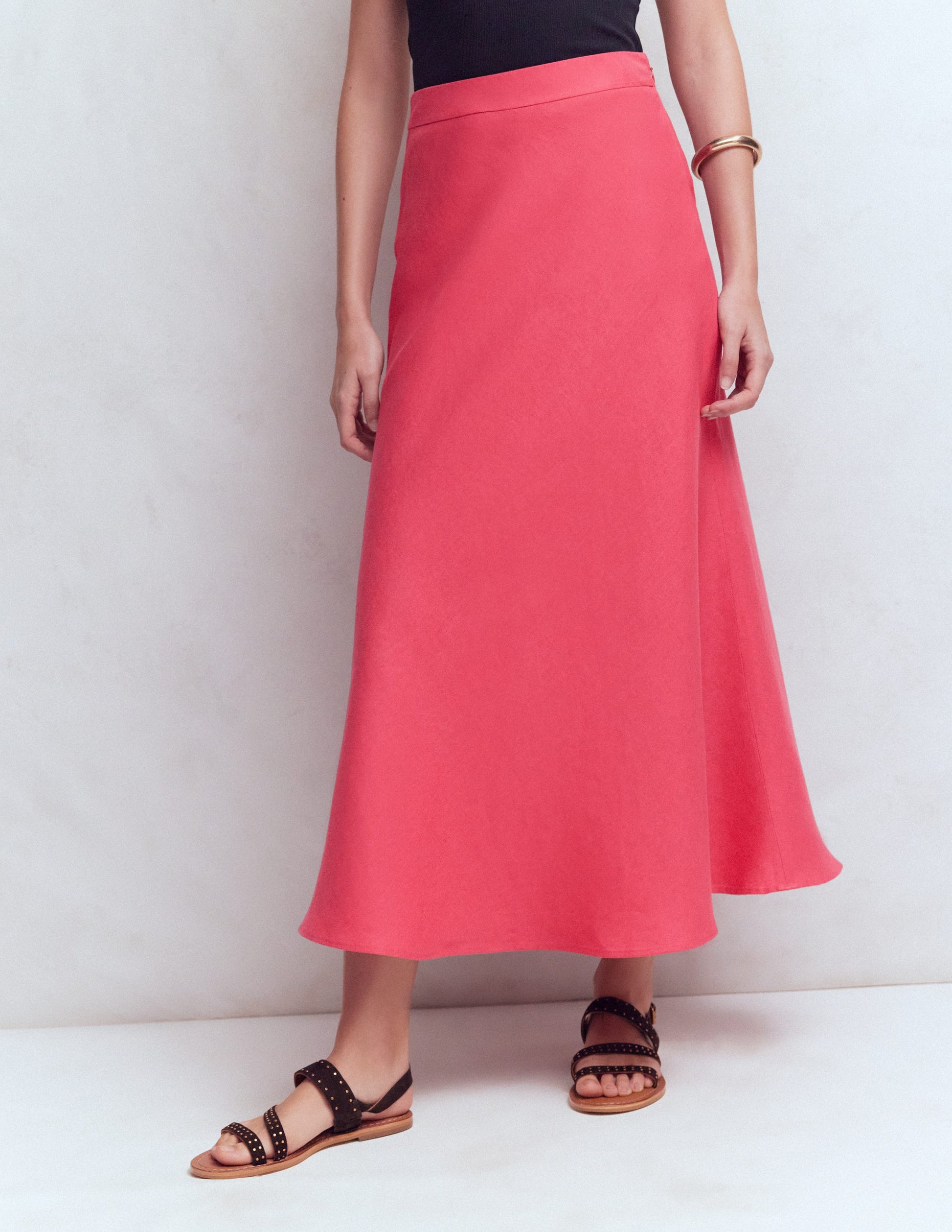 Bias Cut Linen Slip Skirt-Cherry Blush-4