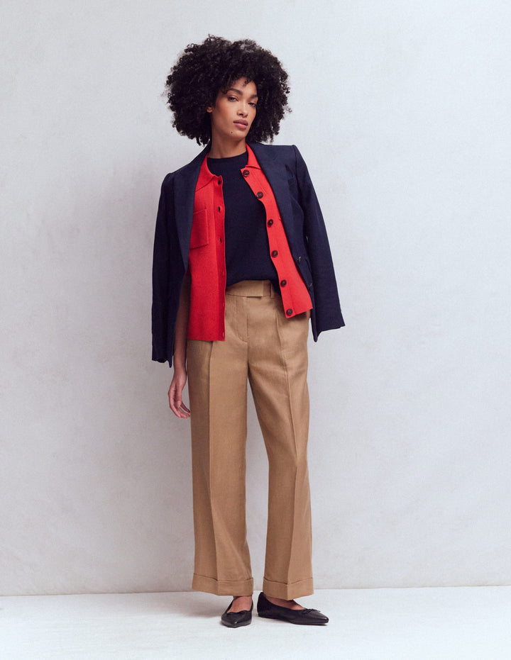Chiswick Crop Linen Pants-Cappuccino