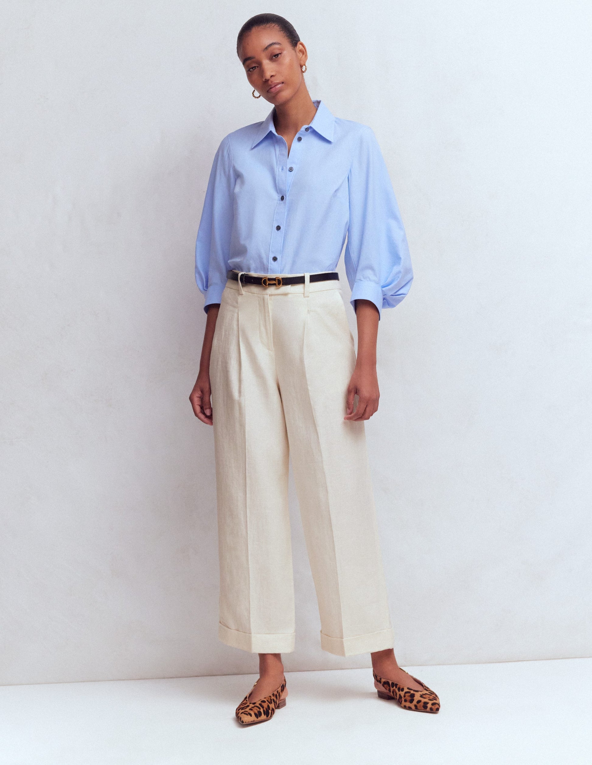 Chiswick Crop Linen Pants-Ivory-1