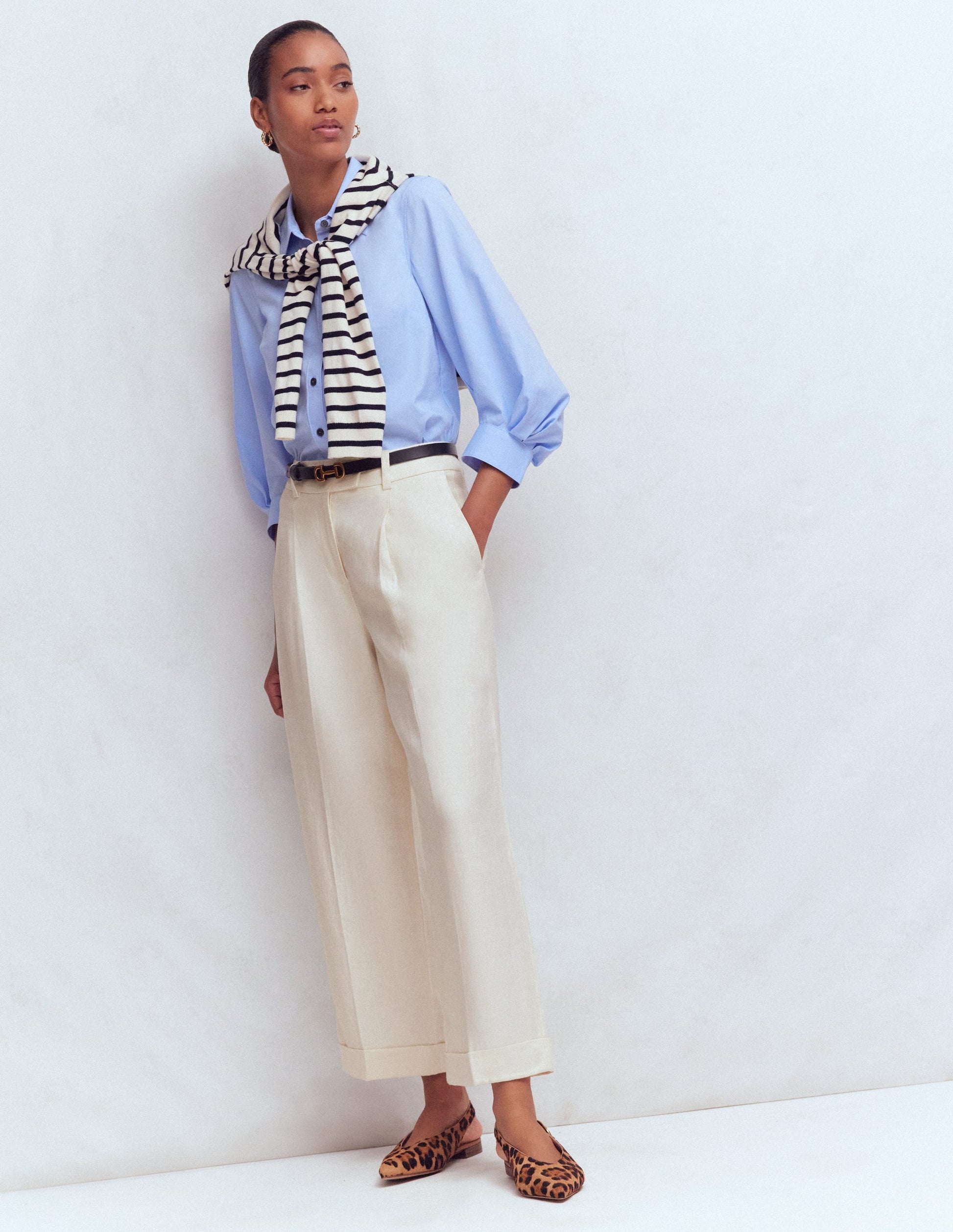 Chiswick Crop Linen Pants-Ivory-4