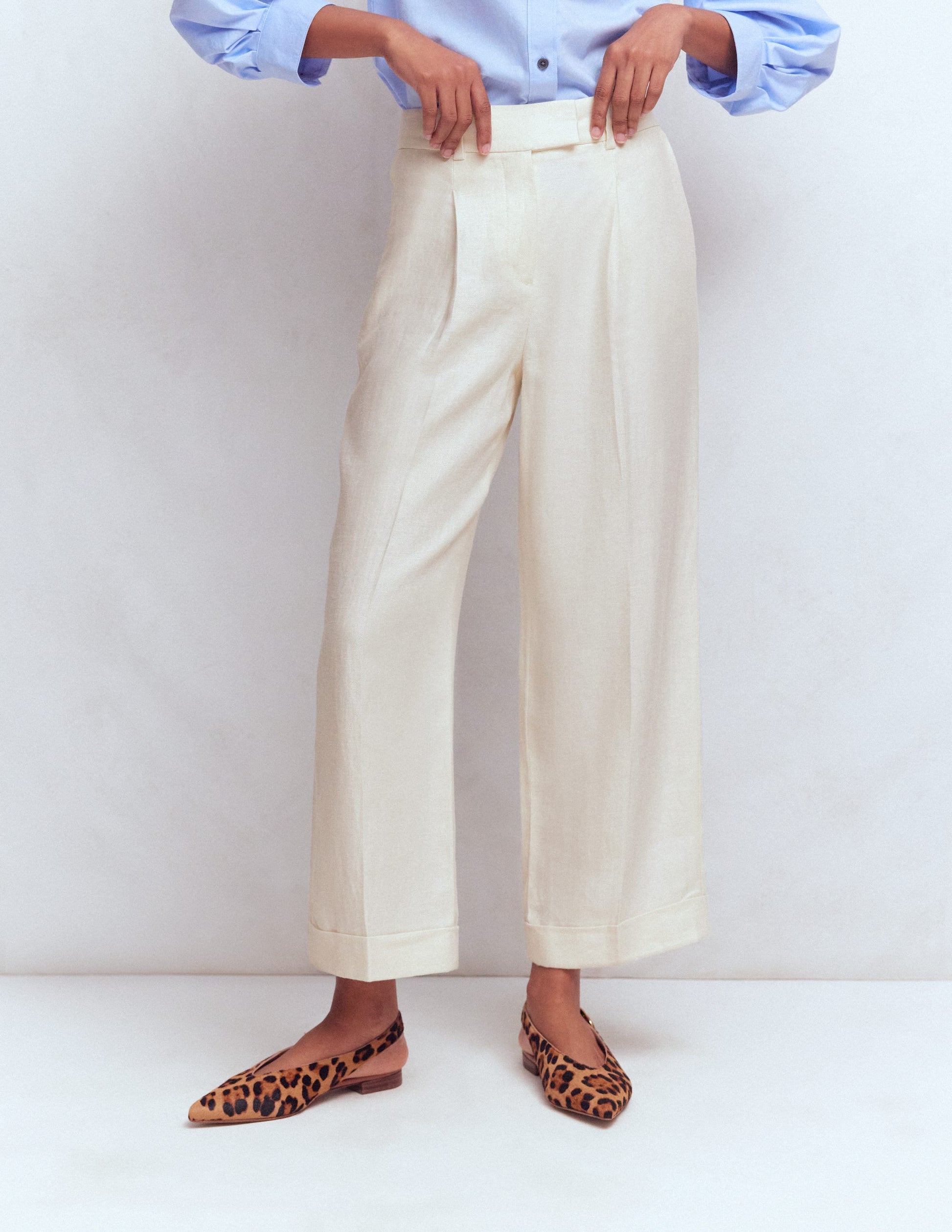 Chiswick Crop Linen Pants-Ivory-5