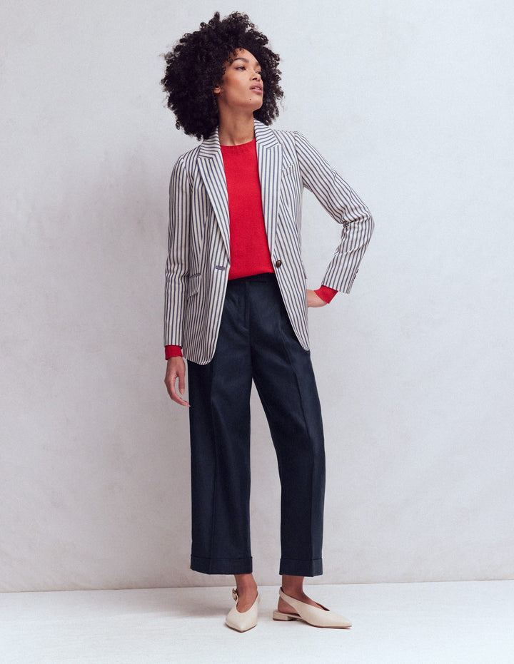 Chiswick Crop Linen Pants-Navy