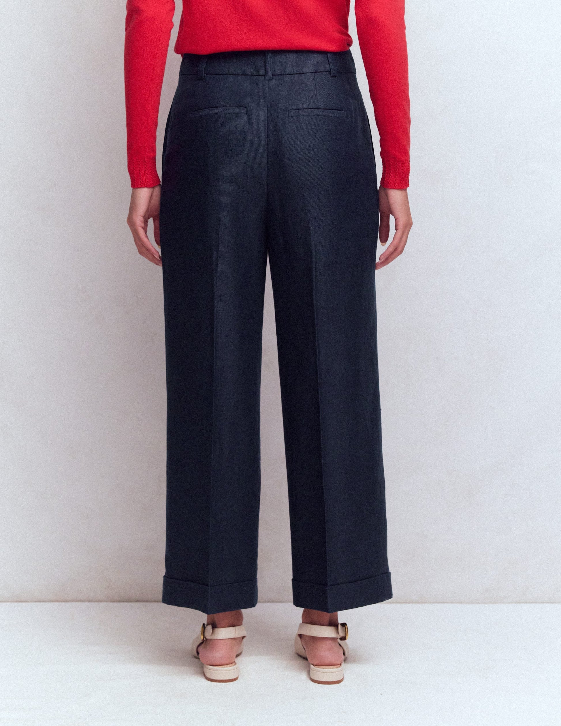 Chiswick Crop Linen Pants-Navy-3