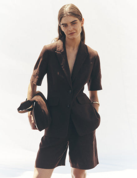 Chelsea Belted Linen Shorts-Java