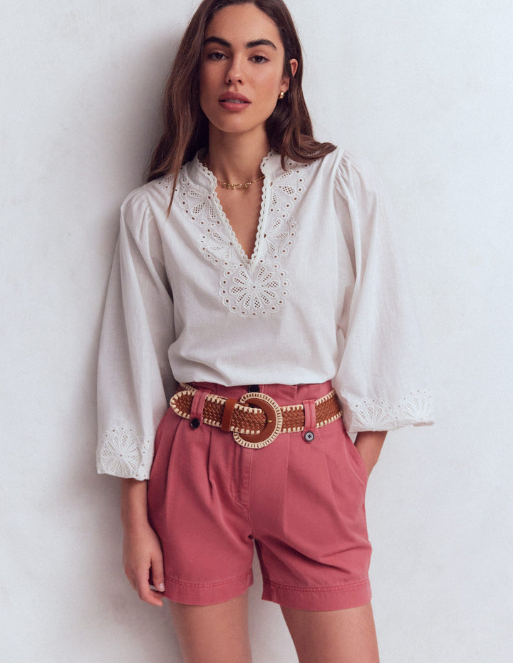 Paperbag Linen Belted Shorts-Cherry Blush