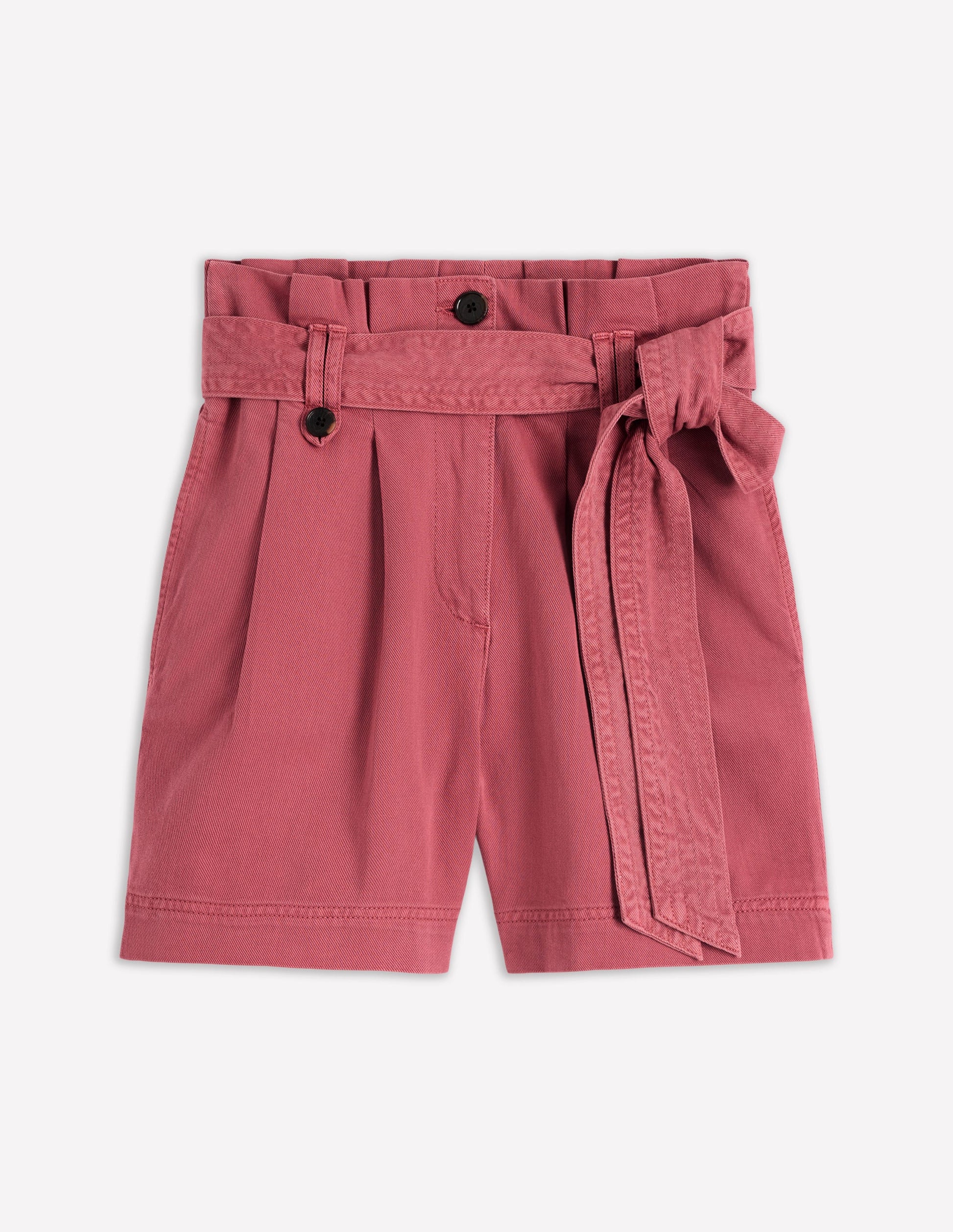 Paperbag Linen Belted Shorts-Rosewood Pink-6