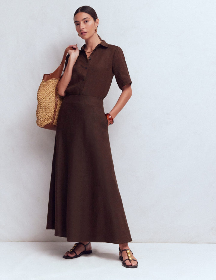 Miriam Linen Maxi Skirt-Bitter Chocolate